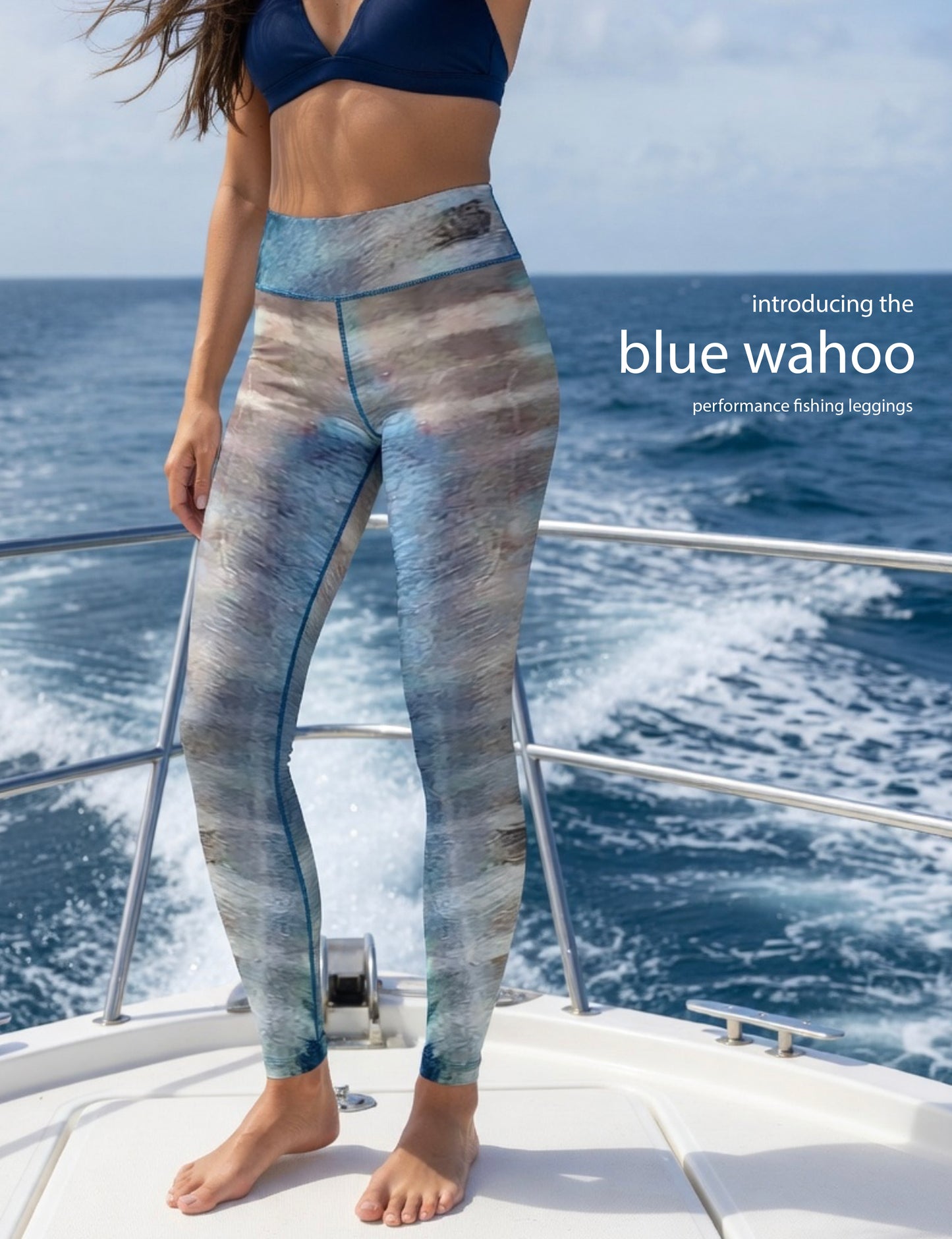 Blue Wahoo - Women's Custom Sport Fishing Leggings featuring Crossfit Design, Double Stitch Seams, Cell/Tool Pocket MADE IN USA.