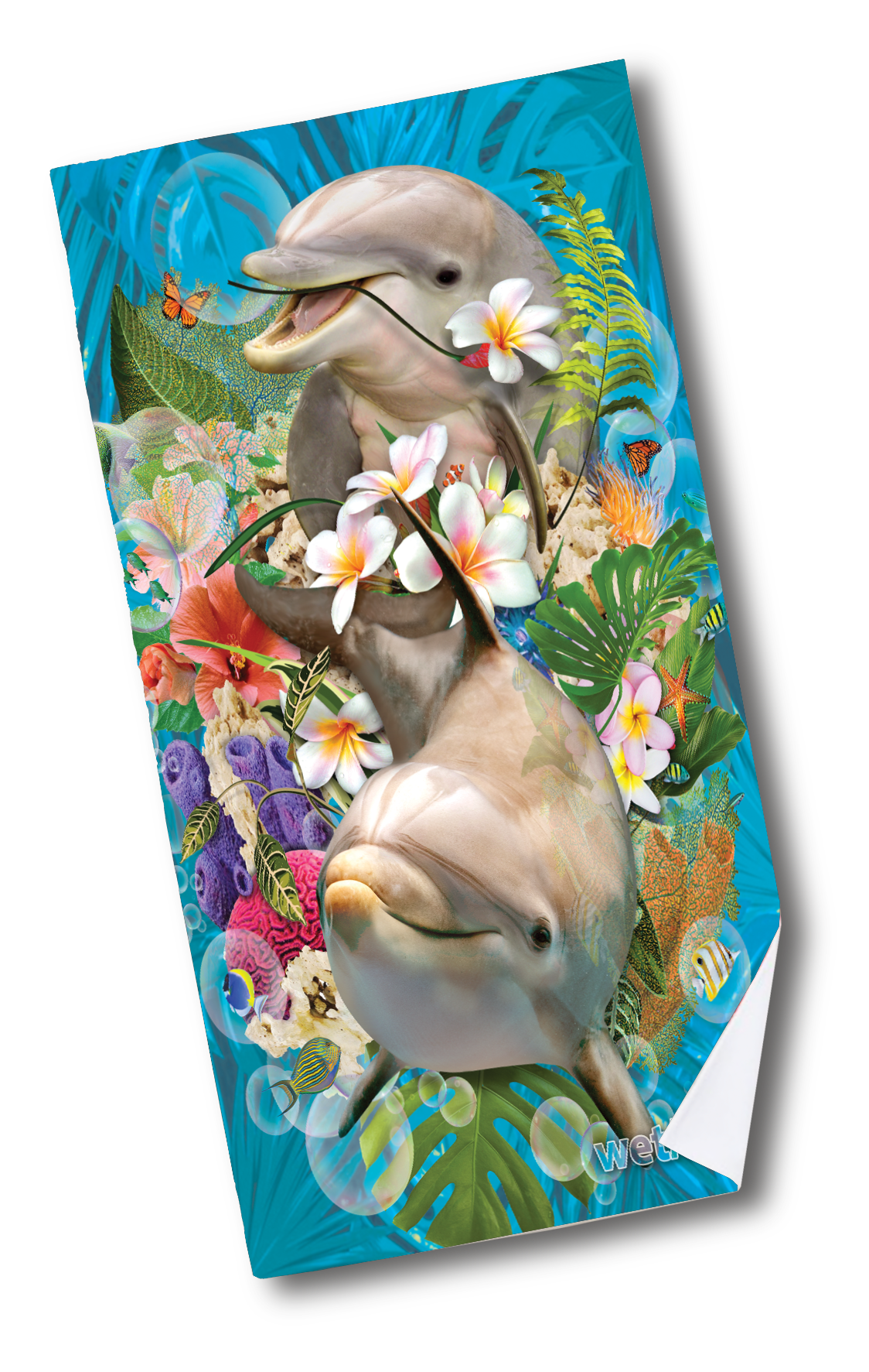 Tropical Dolphins - Quick-Drying Beach Towel Made from Ultra Soft Low Spin Polyester (35"x60" dimensions) MADE IN USA.