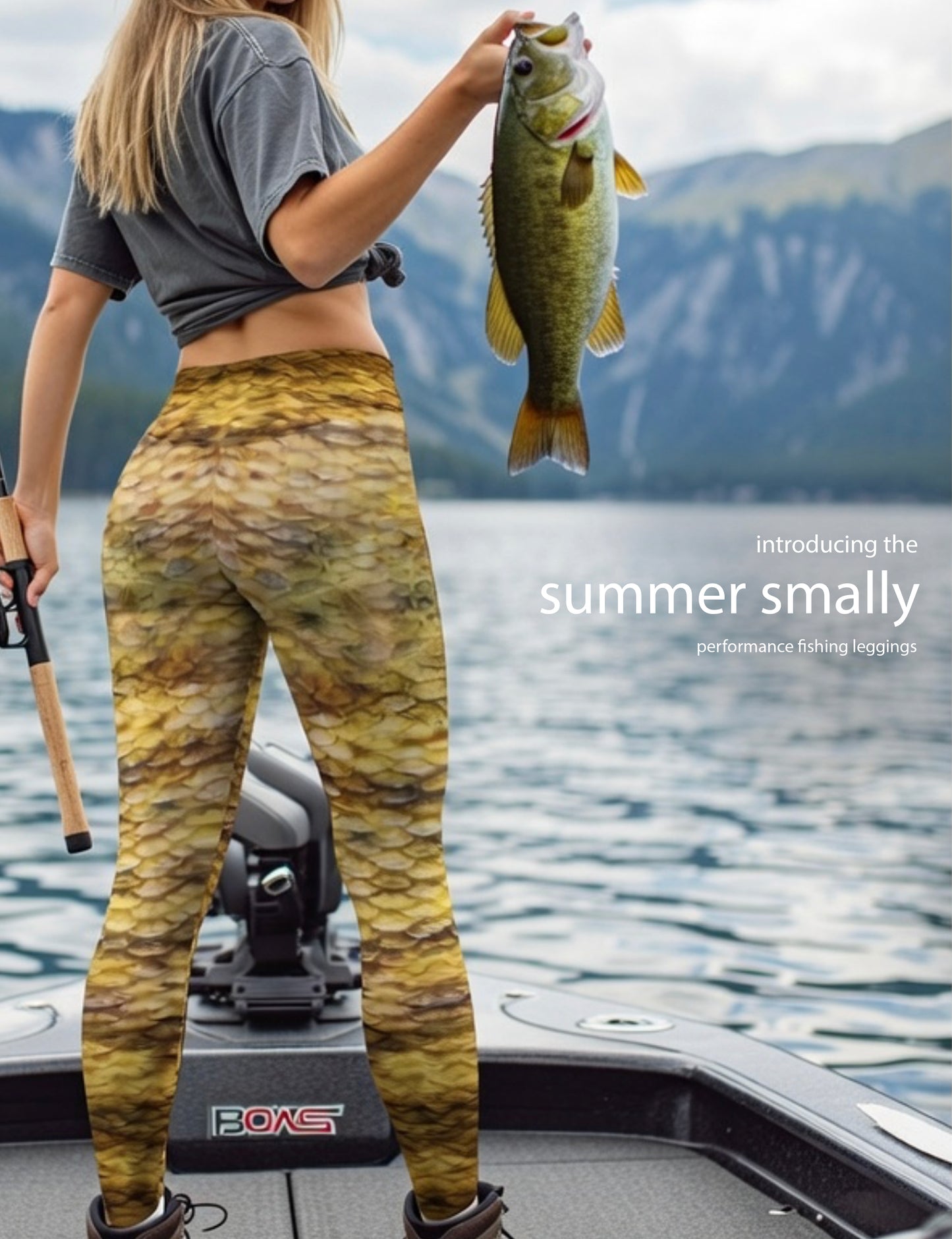 Summer Smally - Women's Custom Sport Fishing Leggings featuring Crossfit Design, Double Stitch Seams, Cell/Tool Pocket MADE IN USA.