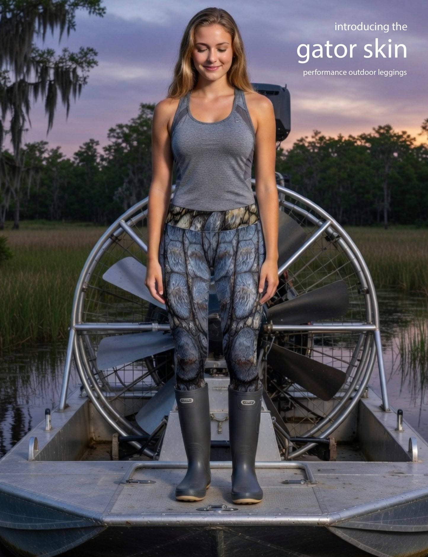 Gator Skin - Women's Custom Sport Fishing Leggings featuring Crossfit Design, Double Stitch Seams, Cell/Tool Pocket MADE IN USA.