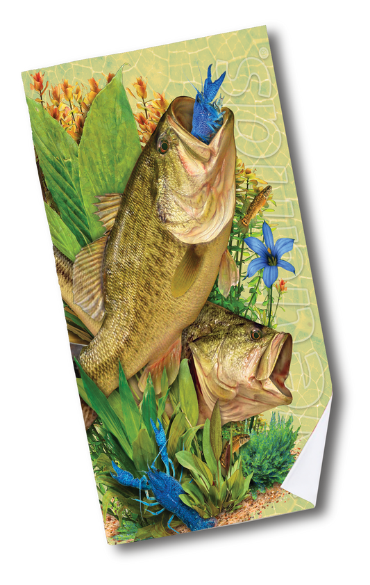 Blue Crayfish and Bass - Quick-Drying Beach Towel Made from Ultra Soft Low Spin Polyester (35"x60" dimensions) MADE IN USA.