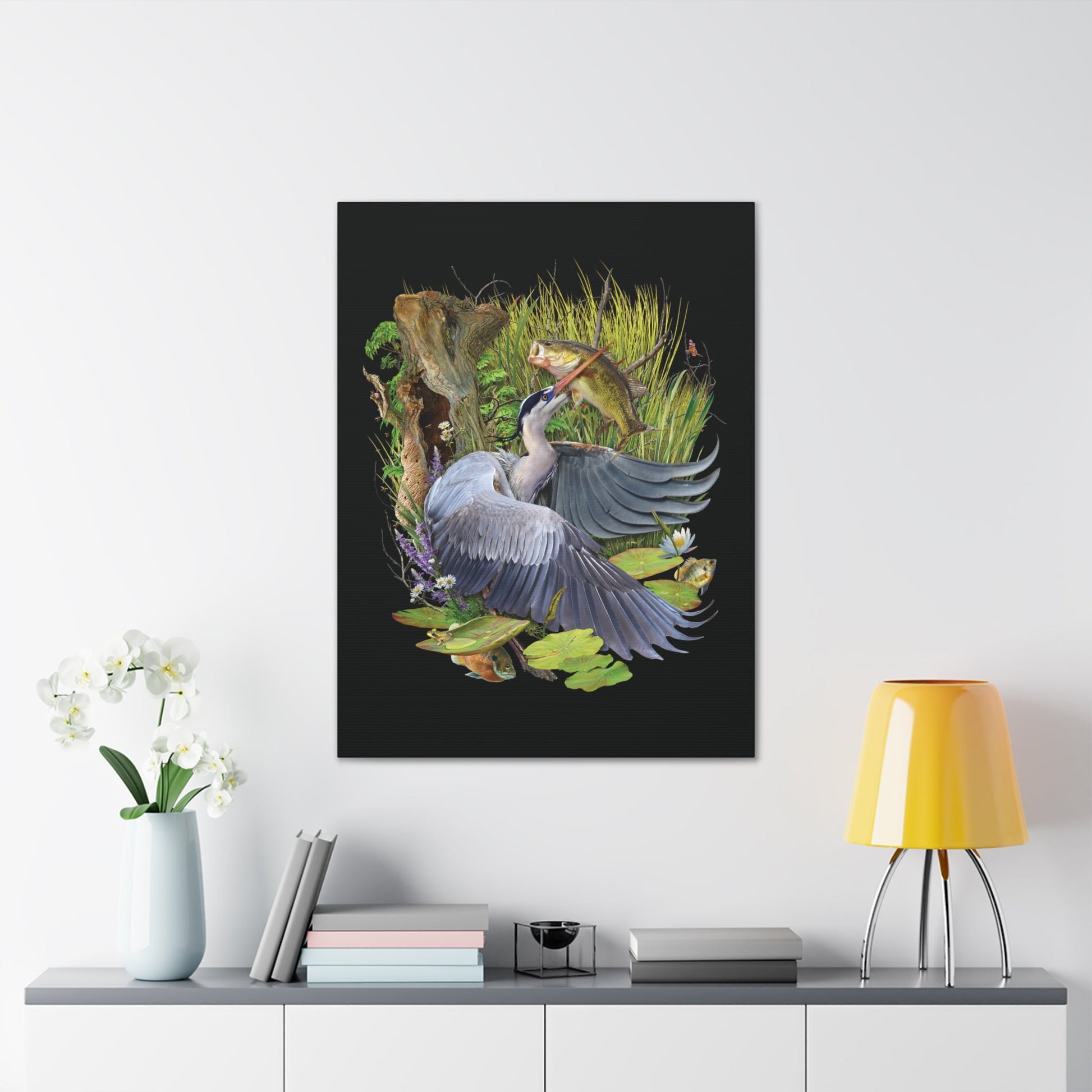Great Blue Heron Canvas Wetlands Performance Apparel