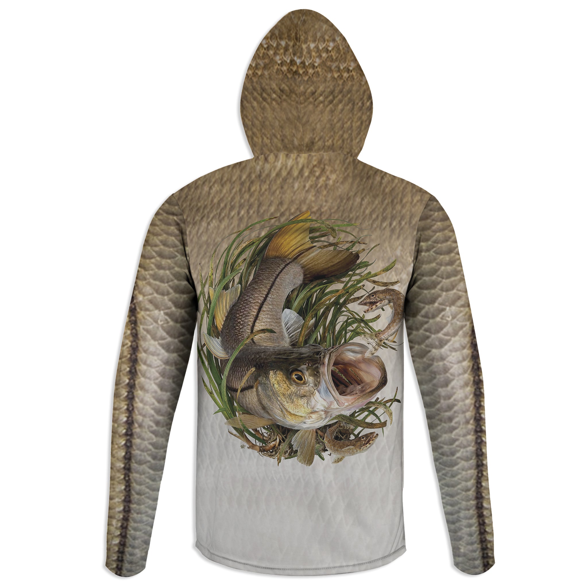 Snook and Lizardfish - Unisex Long Sleeve Sun Proof Performance Fishing Top with built in Hoodie and Gaiter (short sleeve option also available)