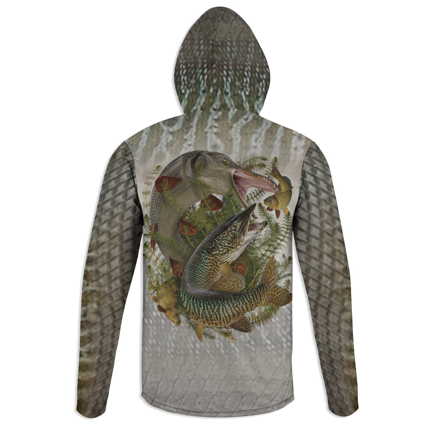 Muskie and Gar - Unisex Long Sleeve Sun Proof Performance Fishing Top with built in Hoodie and Gaiter (short sleeve option also available)