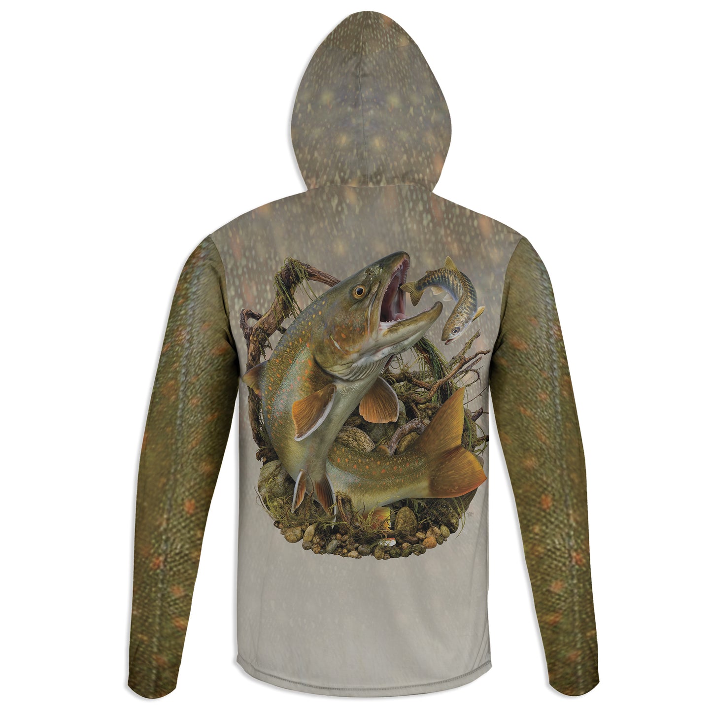 Bull Trout - Unisex Long Sleeve Sun Proof Performance Fishing Top with built in Hoodie and Gaiter (short sleeve option also available)