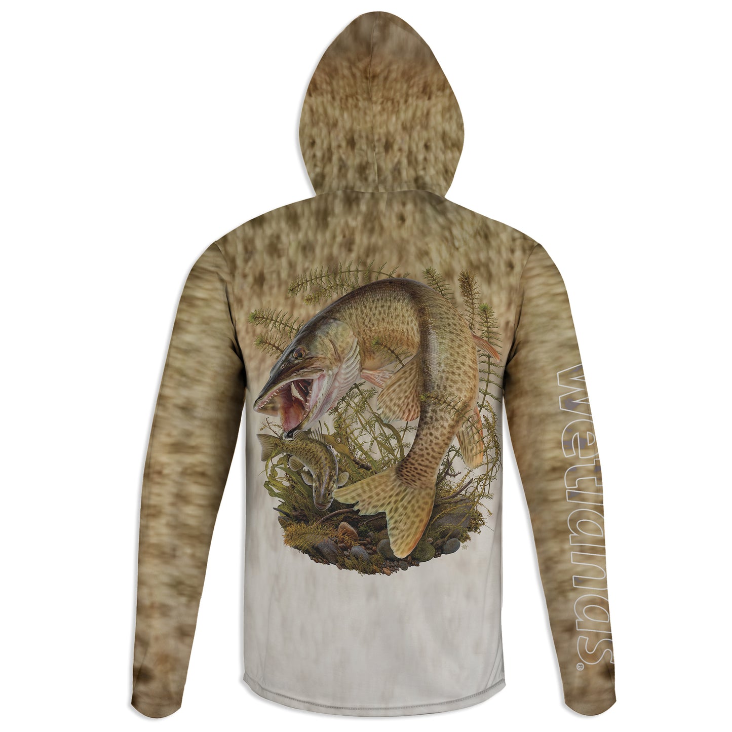 Muskie and Smallmouth - Unisex Long Sleeve Sun Proof Performance Fishing Top with built in Hoodie and Gaiter (short sleeve option also available)