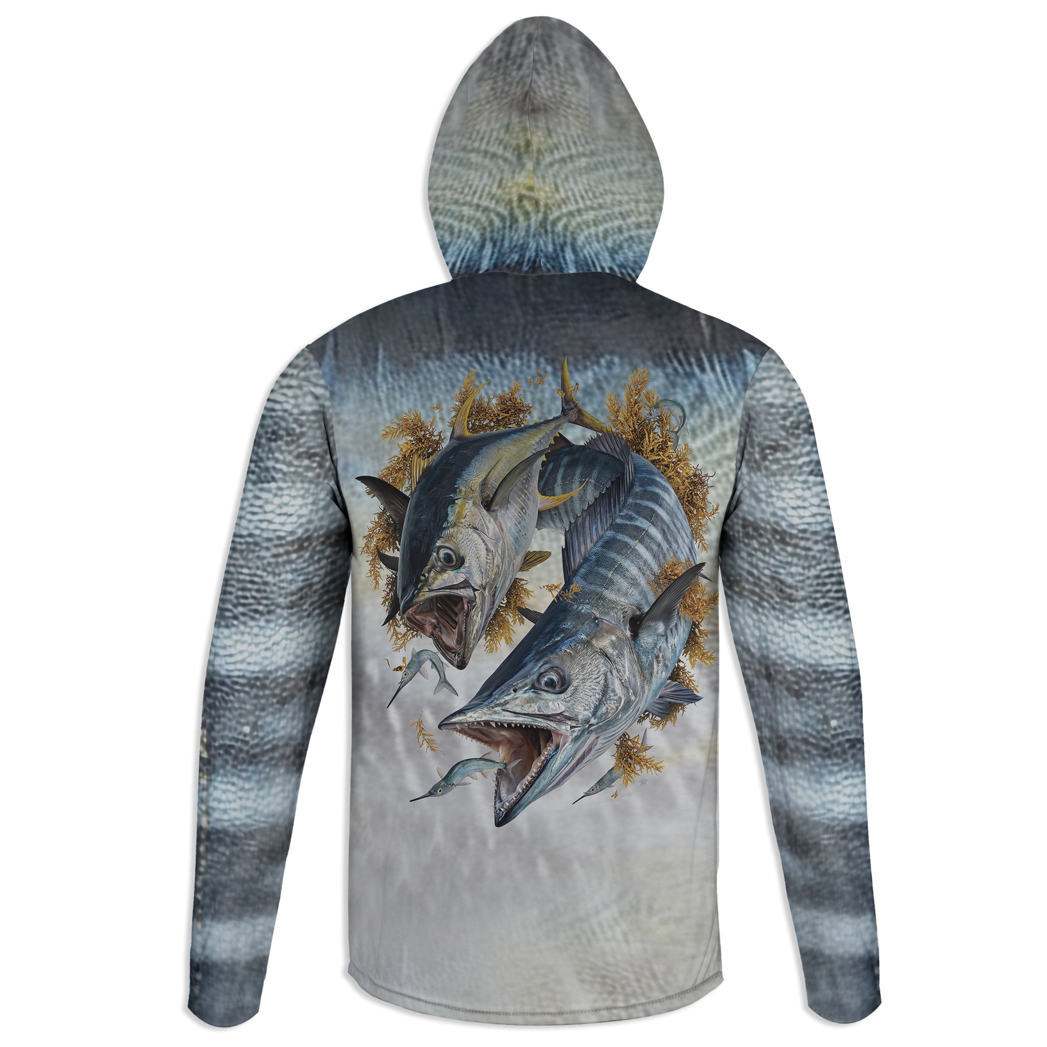 Wahoo and Tuna - Unisex Long Sleeve Sun Proof Performance Fishing Top with built in Hoodie and Gaiter (short sleeve option also available)