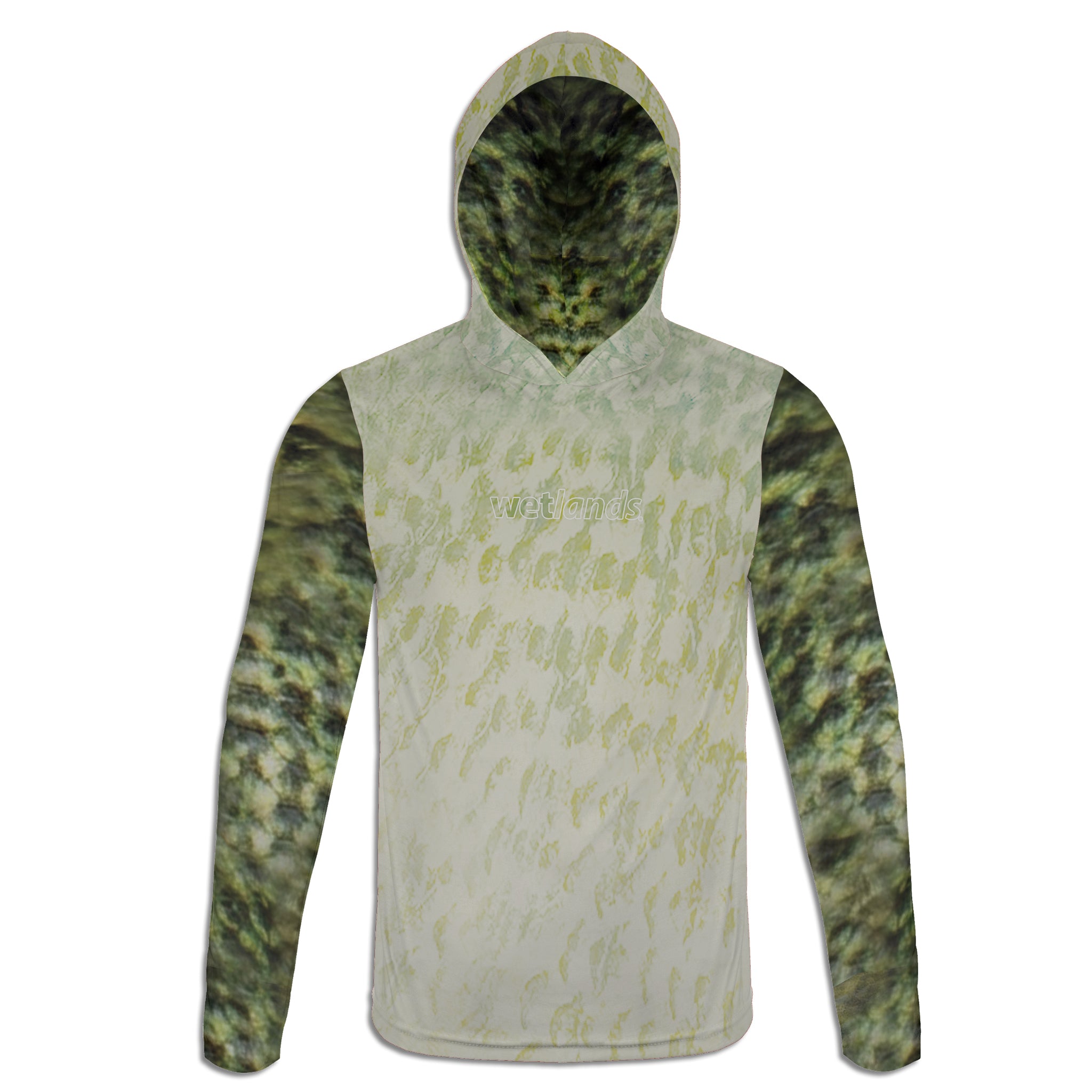 Crappie and Frog - Unisex Long Sleeve Sun Proof Performance Fishing Top with built in Hoodie and Gaiter (short sleeve option also available)