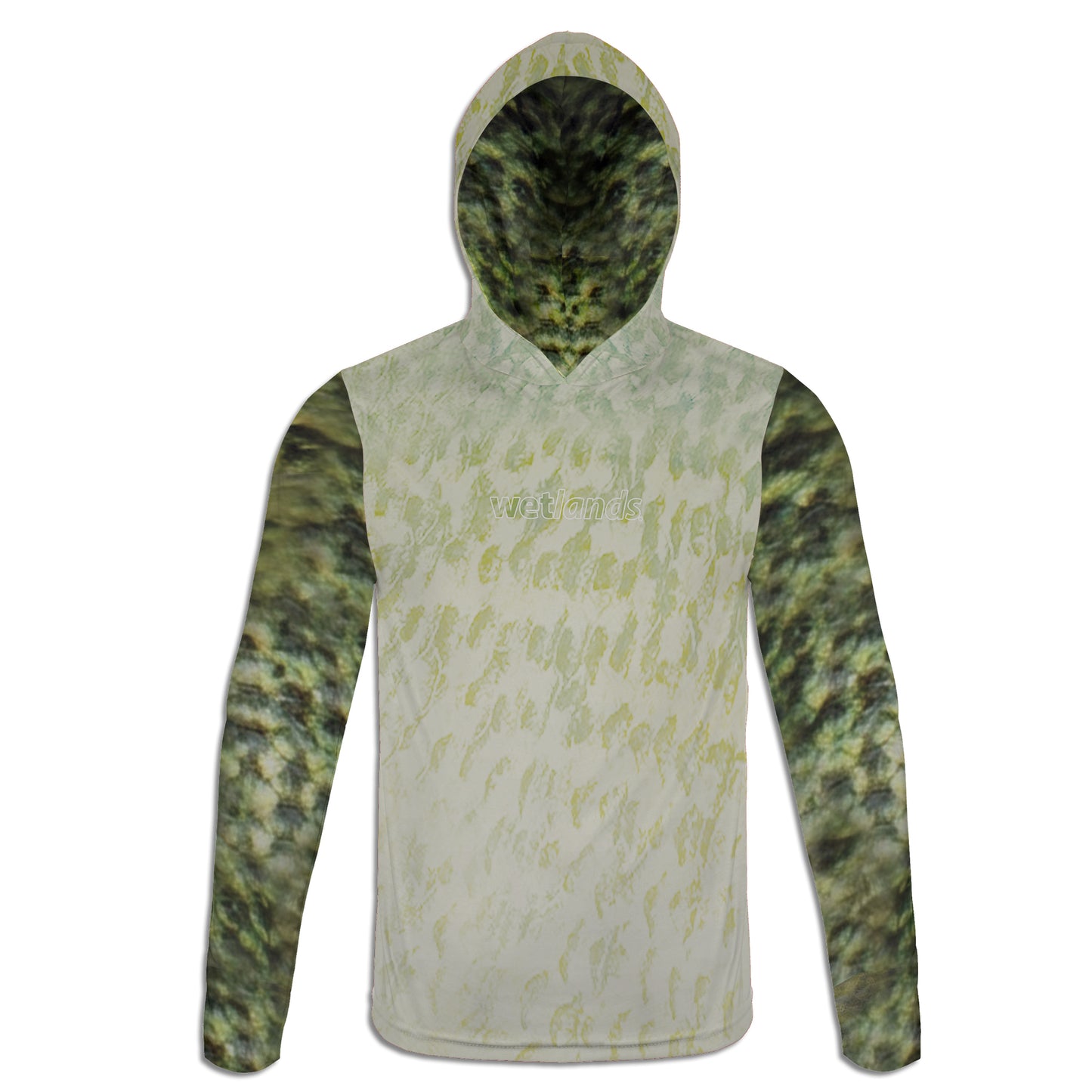 Crappie and Frog - Unisex Long Sleeve Sun Proof Performance Fishing Top with built in Hoodie and Gaiter (short sleeve option also available)