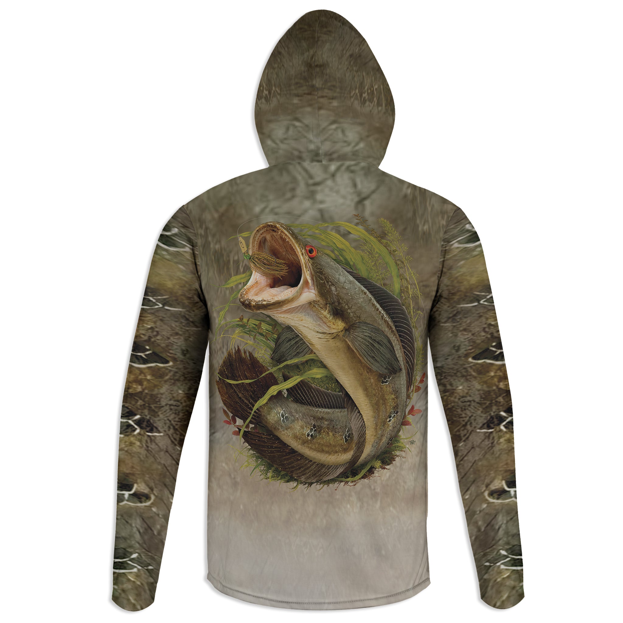 Great Snakehead - Unisex Long Sleeve Sun Proof Performance Fishing Top with built in Hoodie and Gaiter (short sleeve option also available)