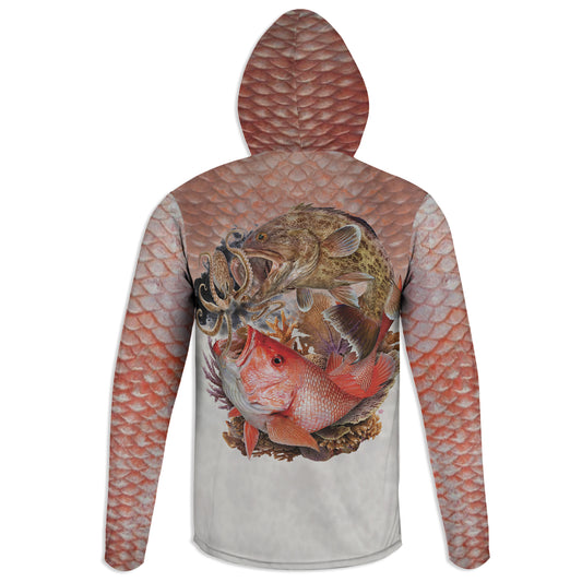 Scamp and Snapper - Unisex Long Sleeve Sun Proof Performance Fishing Top with built in Hoodie and Gaiter (short sleeve option also available)
