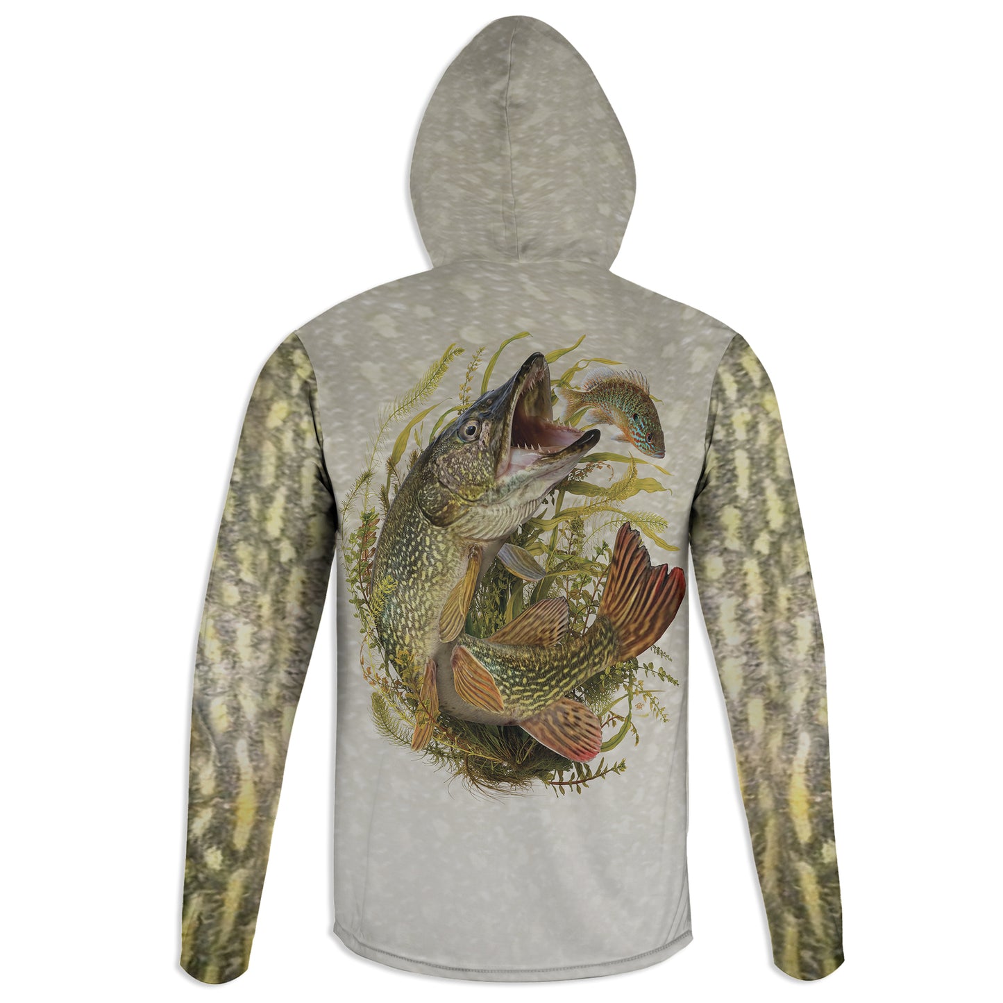 Pike and Pumpkinseed - Unisex Long Sleeve Sun Proof Performance Fishing Top with built in Hoodie and Gaiter (short sleeve option also available)