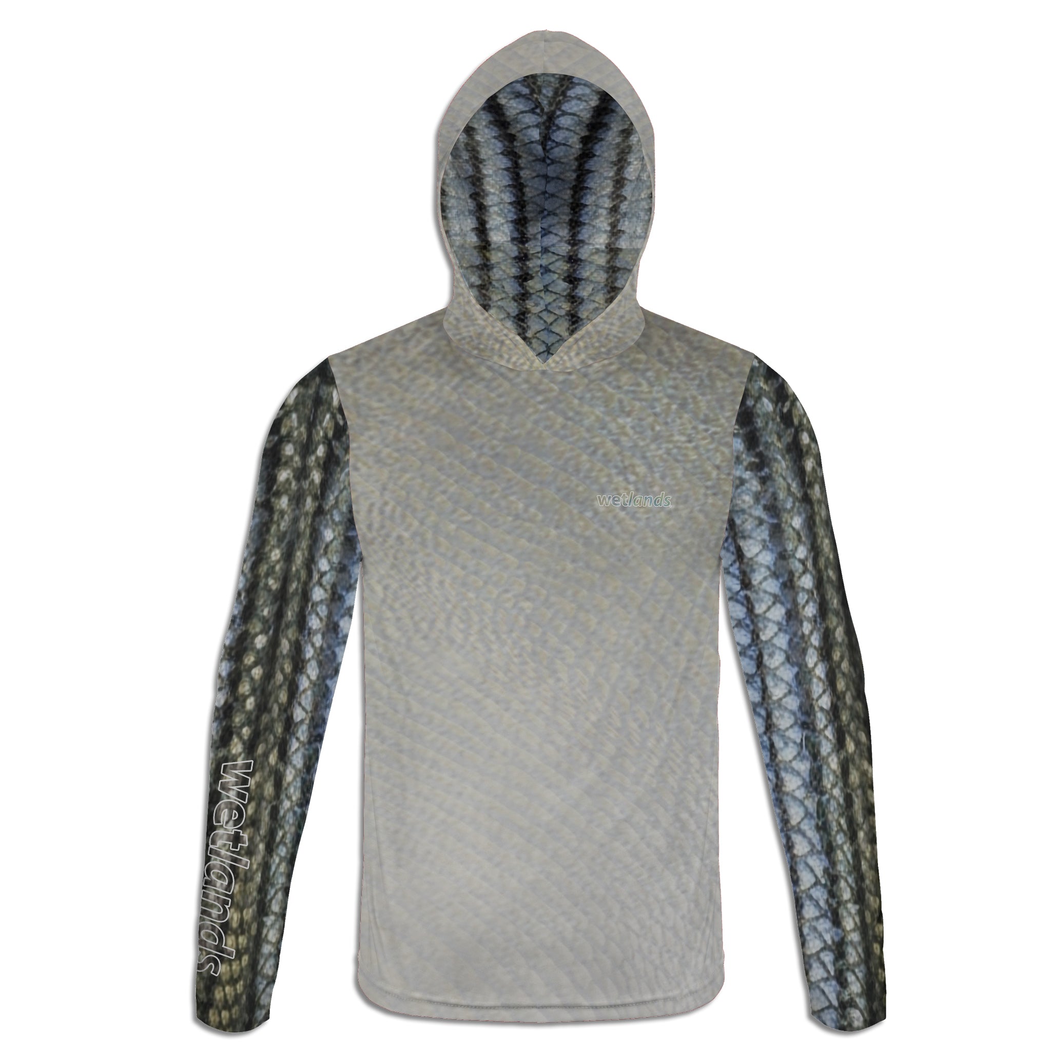 Striper and American Eel - Unisex Long Sleeve Sun Proof Performance Fishing Top with built in Hoodie and Gaiter (short sleeve option also available)