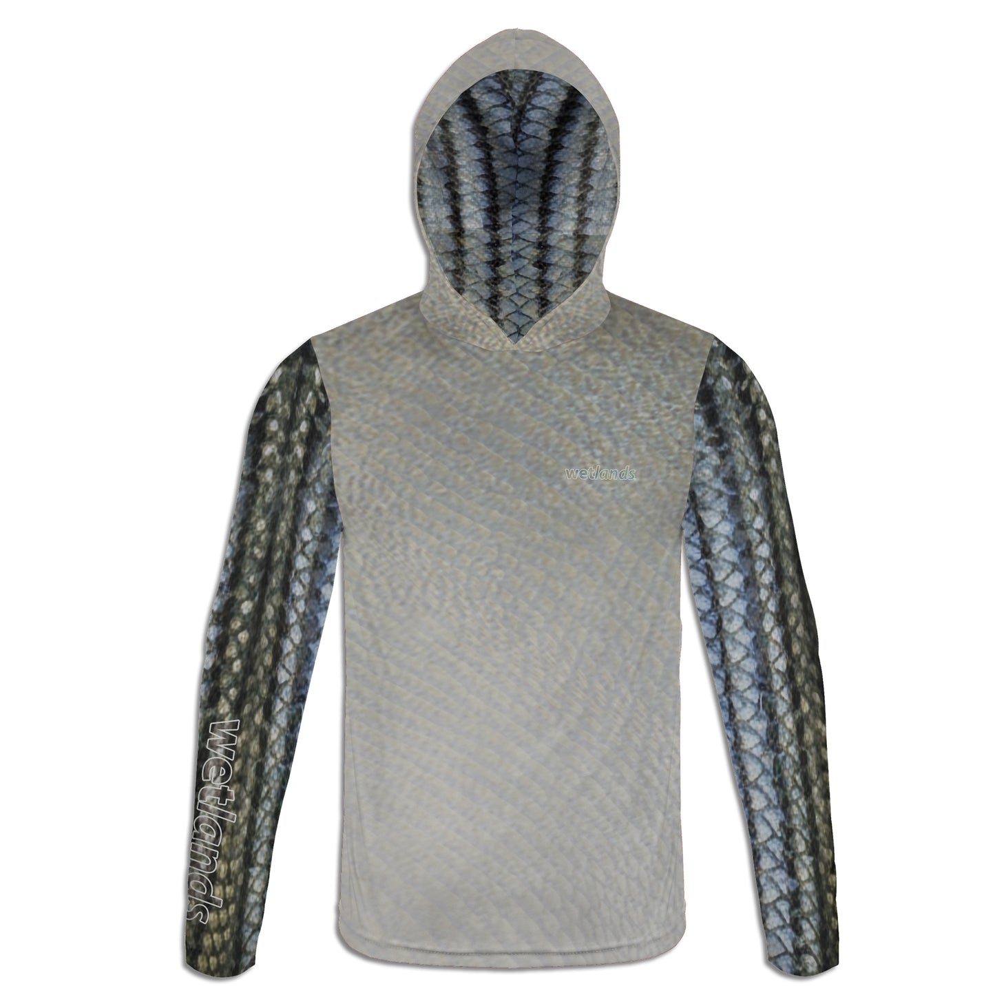 Striper and American Eel - Unisex Long Sleeve Sun Proof Performance Fishing Top with built in Hoodie and Gaiter (short sleeve option also available)