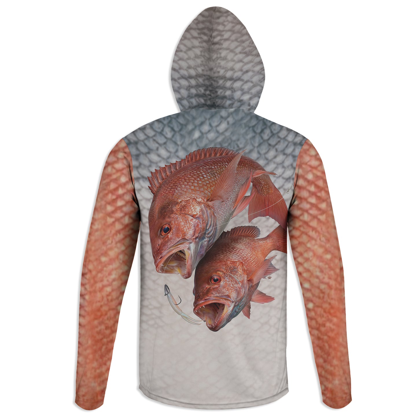 Red Snapper - Unisex Long Sleeve Sun Proof Performance Fishing Top with built in Hoodie and Gaiter (short sleeve option also available)