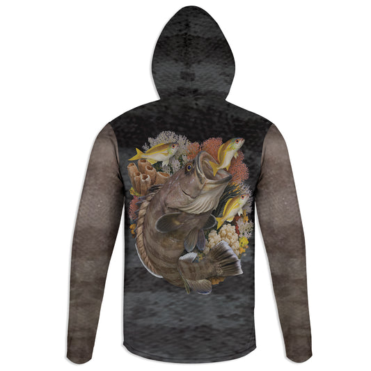 Misty Grouper - Unisex Long Sleeve Sun Proof Performance Fishing Top with built in Hoodie and Gaiter (short sleeve option also available)