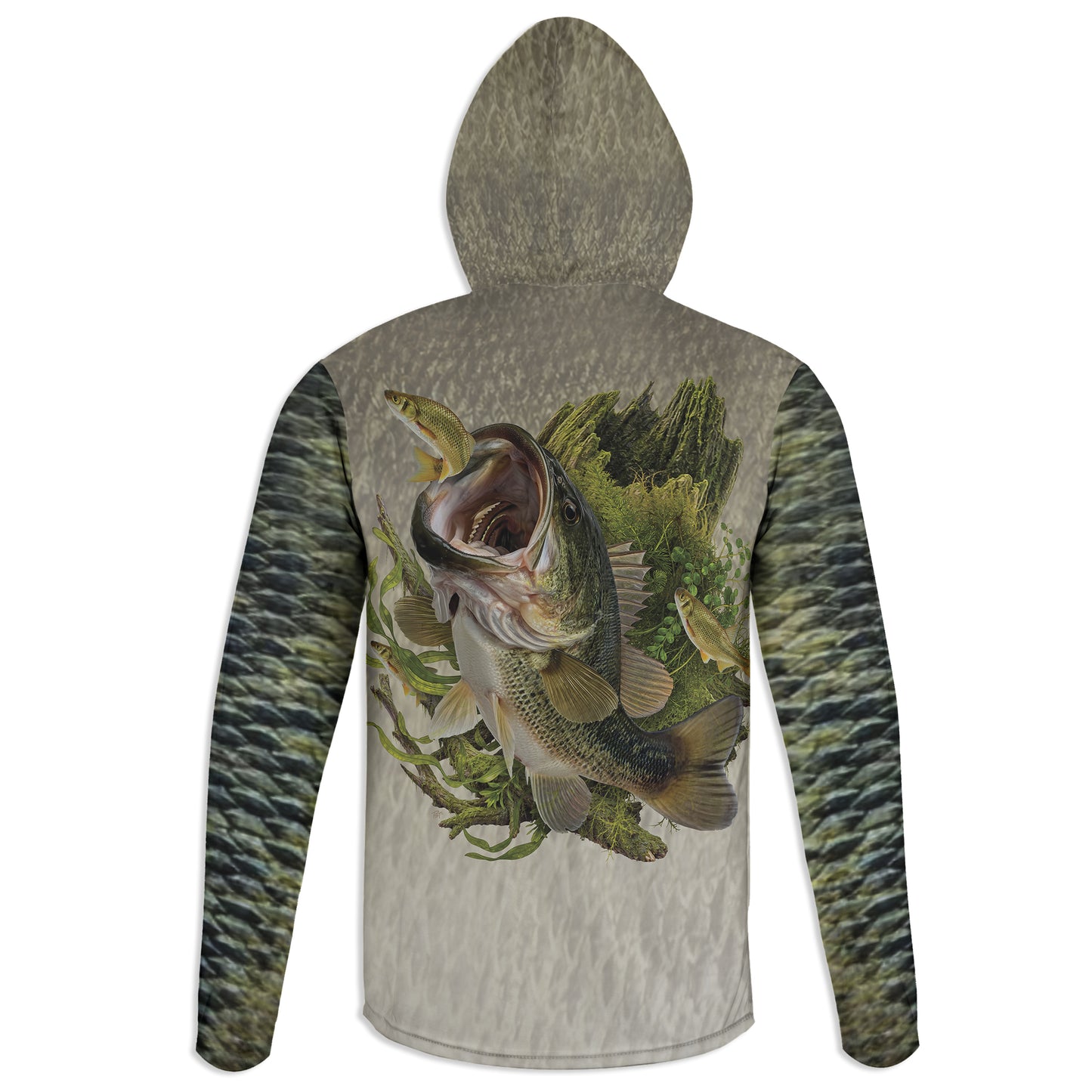Bass and Shiners - Unisex Long Sleeve Sun Proof Performance Fishing Top with built in Hoodie and Gaiter (short sleeve option also available)