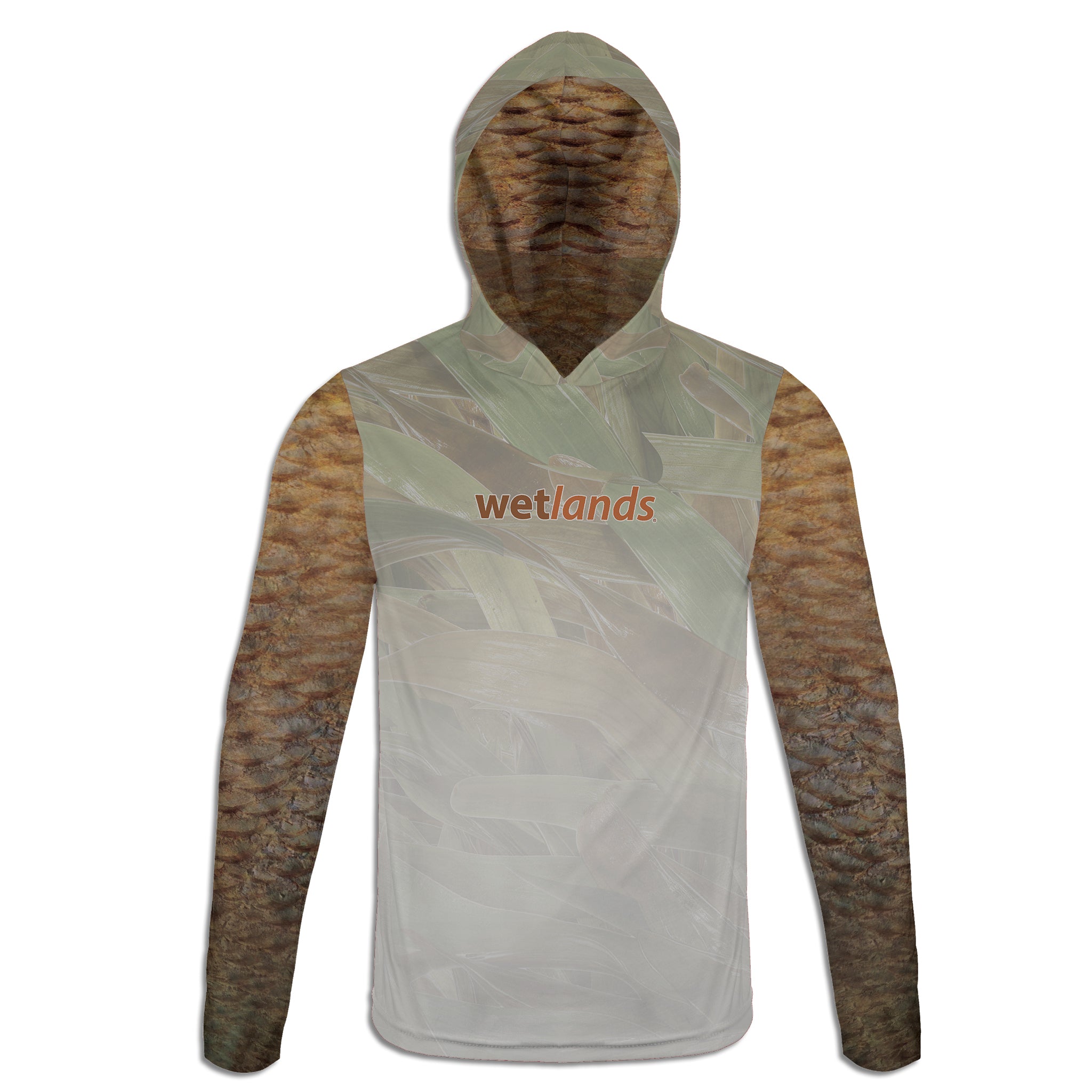 Redfish on Soft Plastic - Unisex Long Sleeve Sun Proof Performance Fishing Top with built in Hoodie and Gaiter (short sleeve option also available)