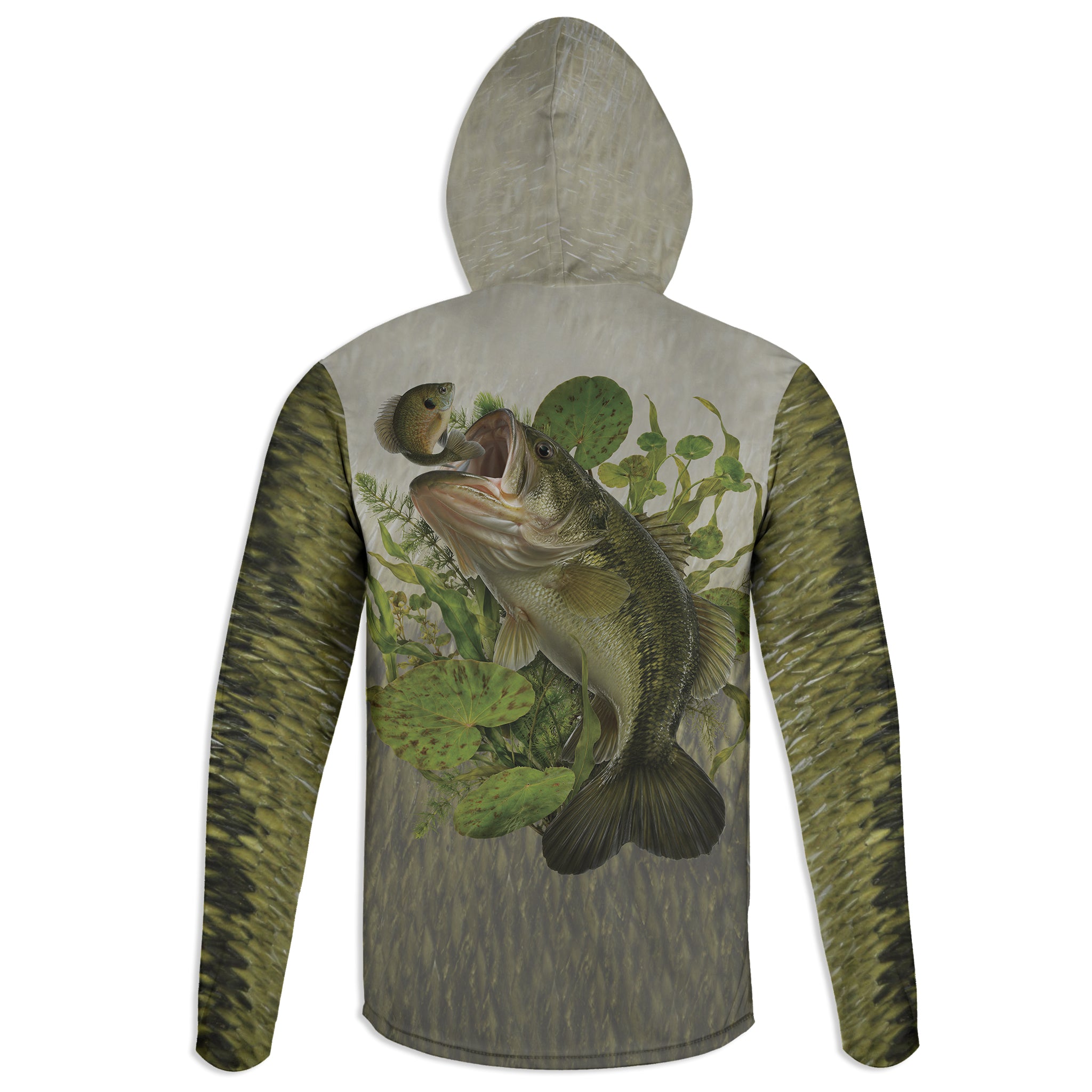 Largemouth and Shellcracker - Unisex Long Sleeve Sun Proof Performance Fishing Top with built in Hoodie and Gaiter (short sleeve option also available)