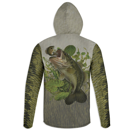 Largemouth and Shellcracker - Unisex Long Sleeve Sun Proof Performance Fishing Top with built in Hoodie and Gaiter (short sleeve option also available)