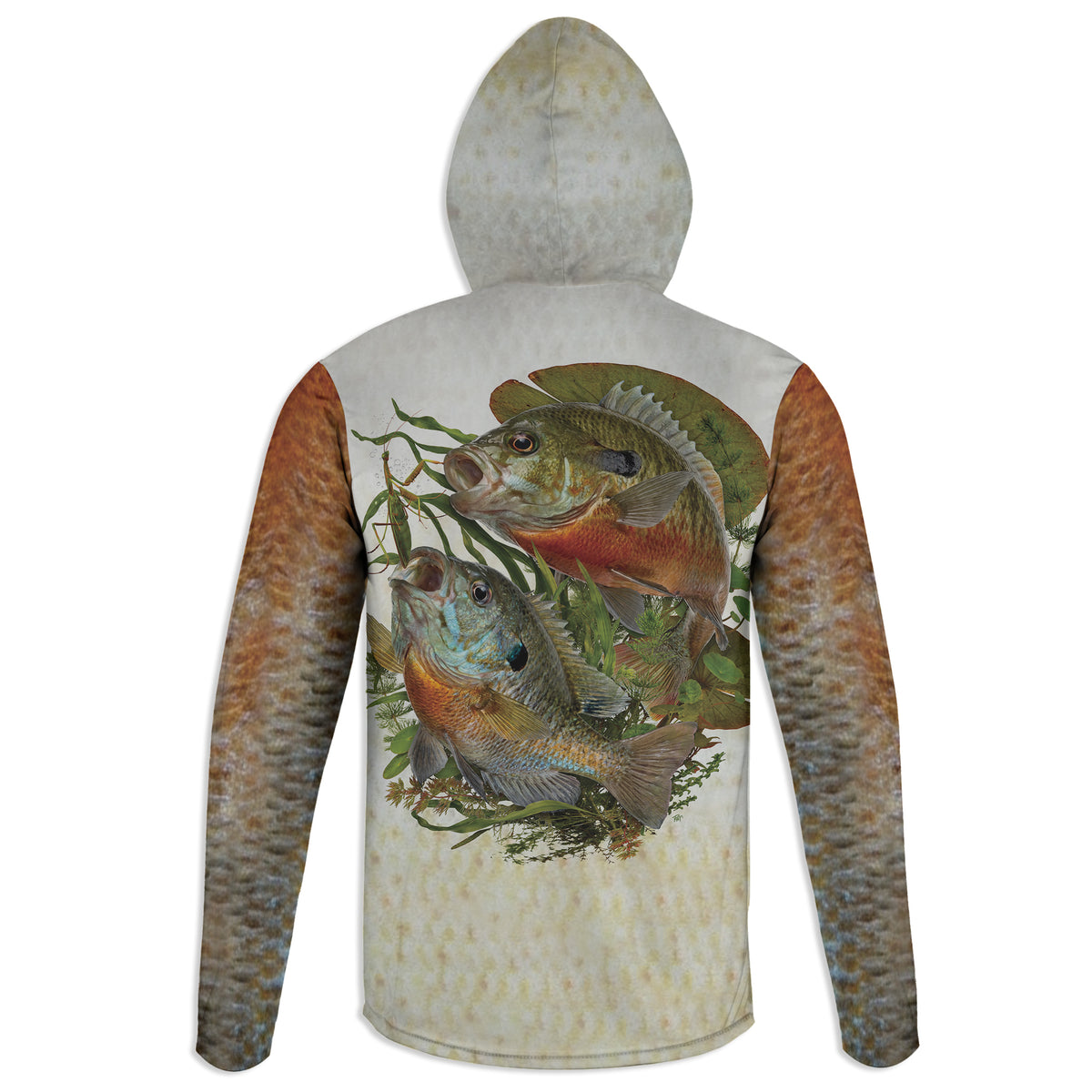 Redbreast and Bluegill - Unisex Long Sleeve Sun Proof Performance Fishing Top with built in Hoodie and Gaiter (short sleeve option also available)