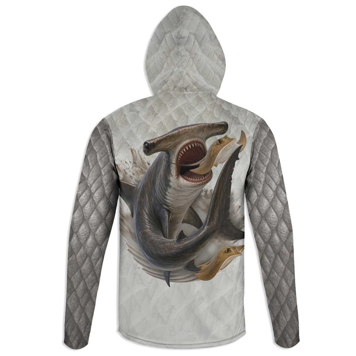 Hammerhead and Rays - Unisex Long Sleeve Sun Proof Performance Fishing Top with built in Hoodie and Gaiter (short sleeve option also available)