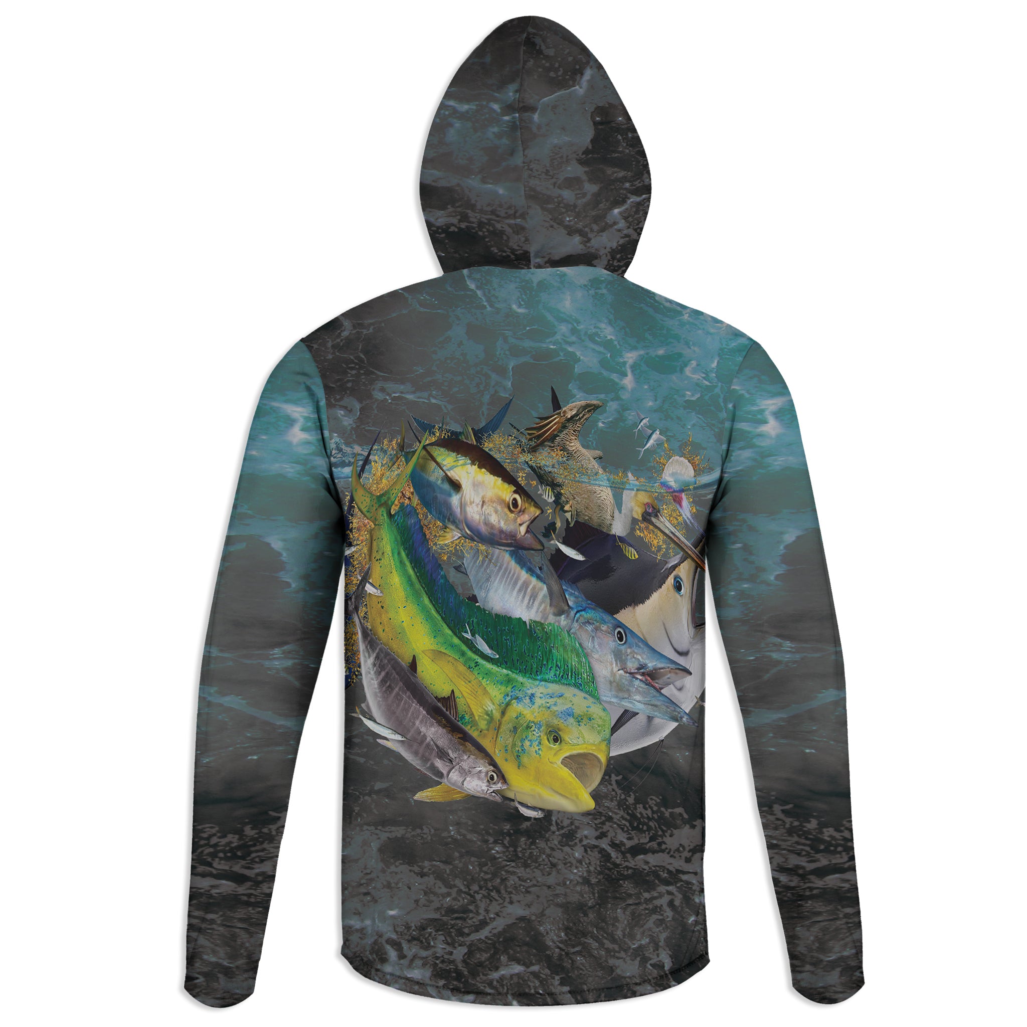 Pelagic Slam - Unisex Long Sleeve Sun Proof Performance Fishing Top with built in Hoodie and Gaiter (short sleeve option also available)