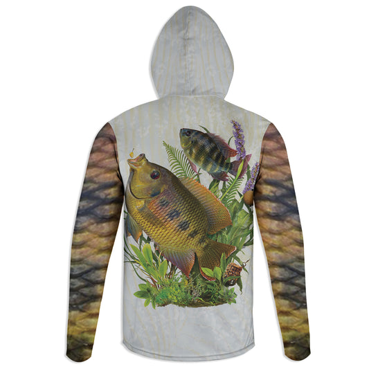 Spotted Tilapia - Unisex Long Sleeve Sun Proof Performance Fishing Top with built in Hoodie and Gaiter (short sleeve option also available)