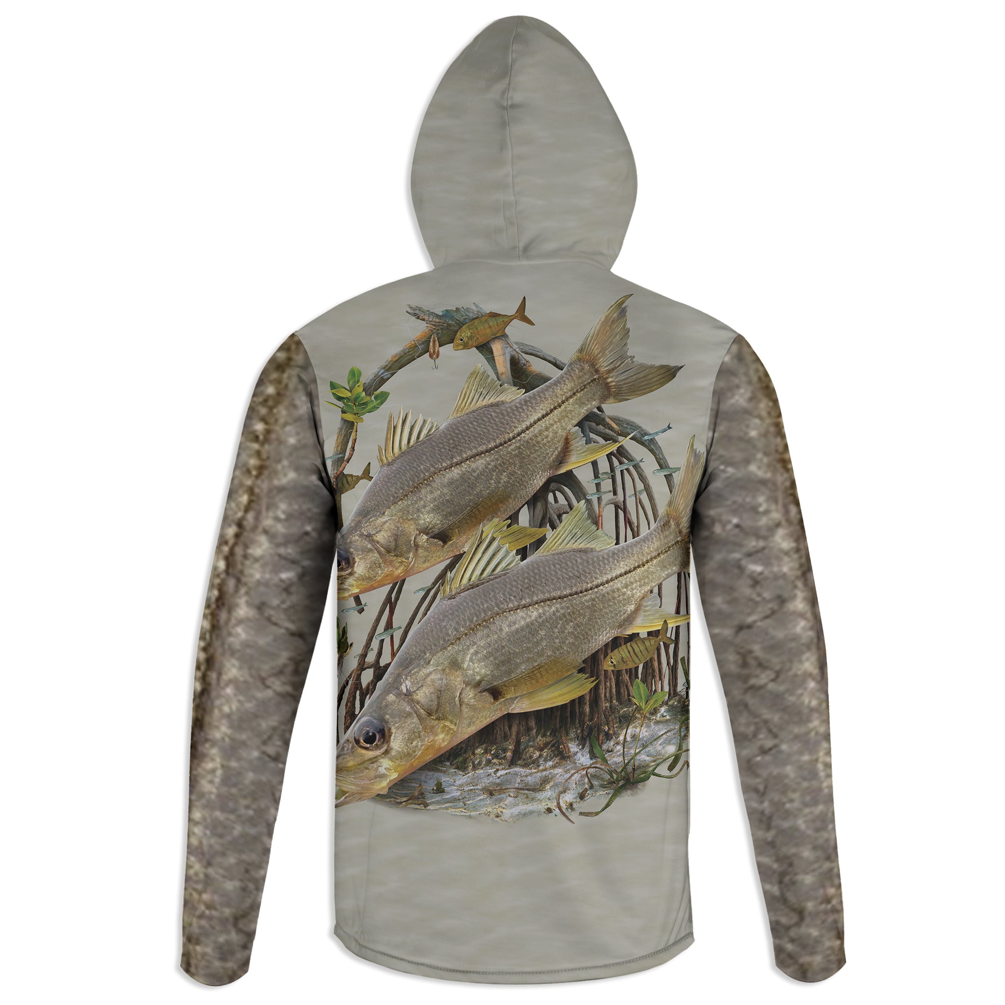 Swordspine Snooks - Unisex Long Sleeve Sun Proof Performance Fishing Top with built in Hoodie and Gaiter (short sleeve option also available)