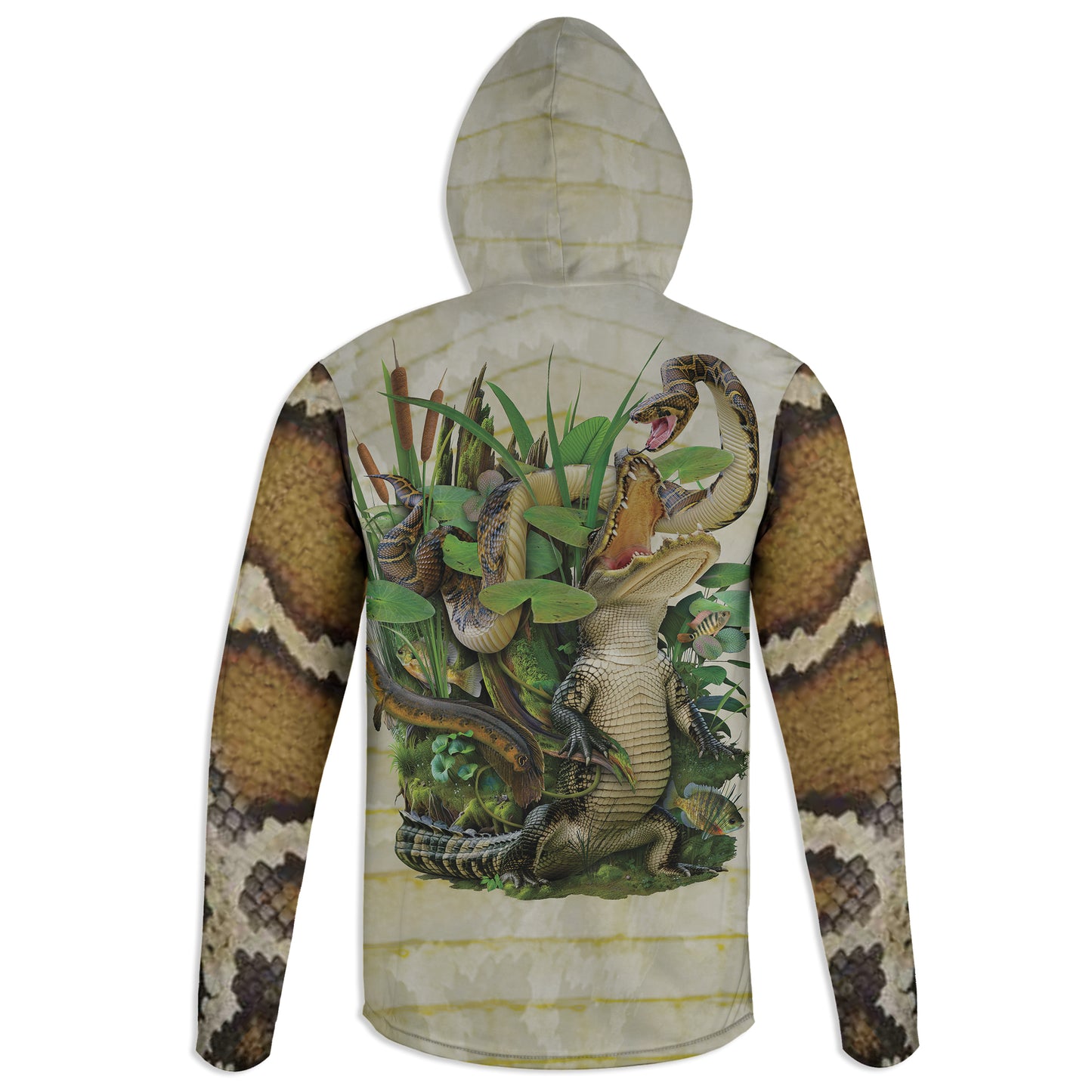 Gator Bait - Unisex Long Sleeve Sun Proof Performance Fishing Top with built in Hoodie and Gaiter (short sleeve option also available)