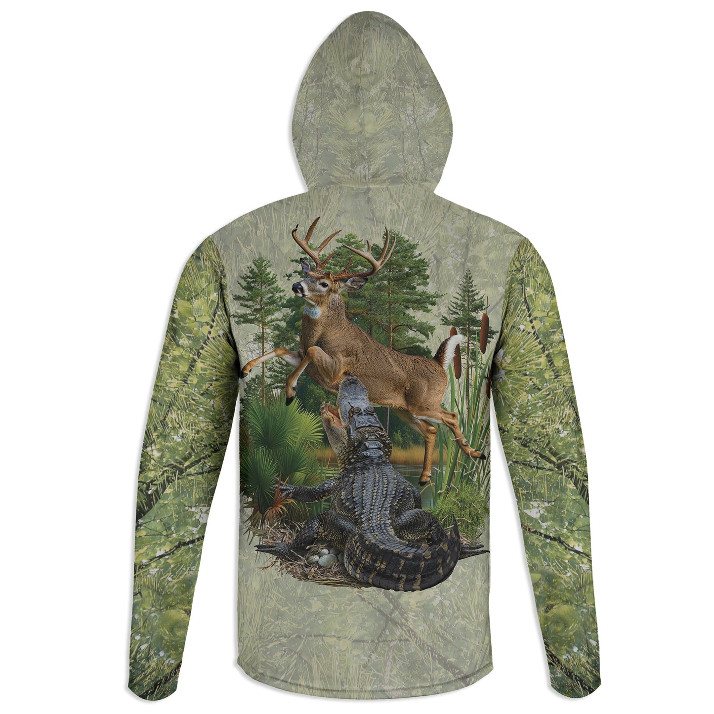 Gator Nest - Unisex Long Sleeve Sun Proof Performance Fishing Top with built in Hoodie and Gaiter (short sleeve option also available)