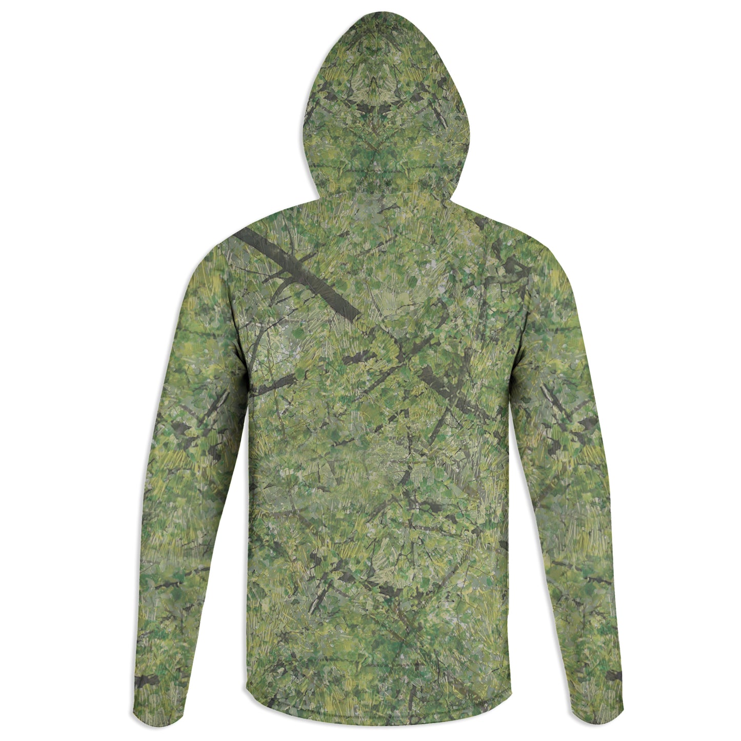 Pine Oak Camo - Unisex Long Sleeve Sun Proof Performance Fishing Top with built in Hoodie and Gaiter (short sleeve option also available)