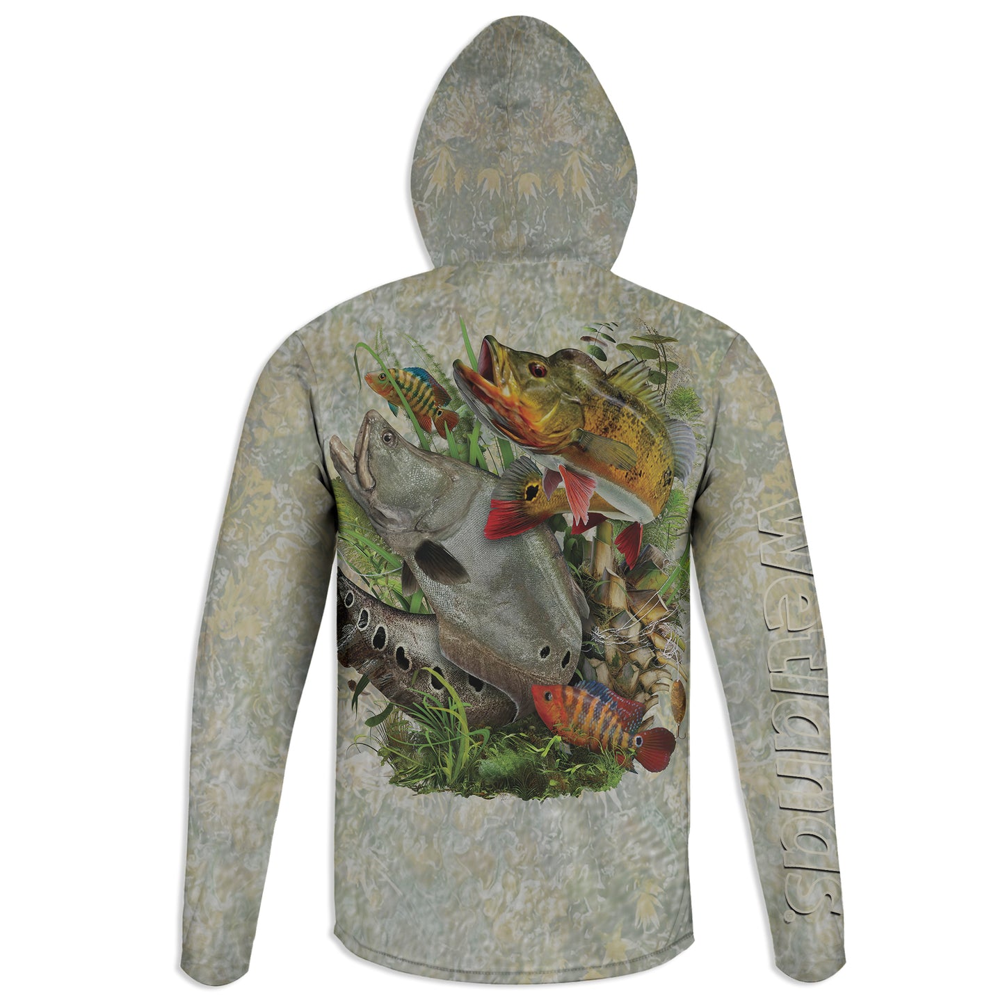 Clown Knife & Peacock - Unisex Long Sleeve Sun Proof Performance Fishing Top with built in Hoodie and Gaiter (short sleeve option also available)