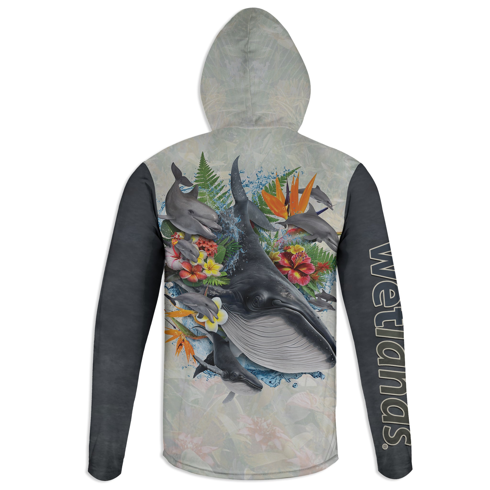 Blue Whale - Unisex Long Sleeve Sun Proof Performance Fishing Top with built in Hoodie and Gaiter (short sleeve option also available)