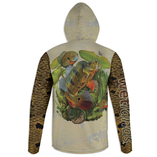 Butterfly Peacock - Unisex Long Sleeve Sun Proof Performance Fishing Top with built in Hoodie and Gaiter (short sleeve option also available)