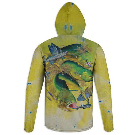 Mahi School - Unisex Long Sleeve Sun Proof Performance Fishing Top with built in Hoodie and Gaiter (short sleeve option also available)