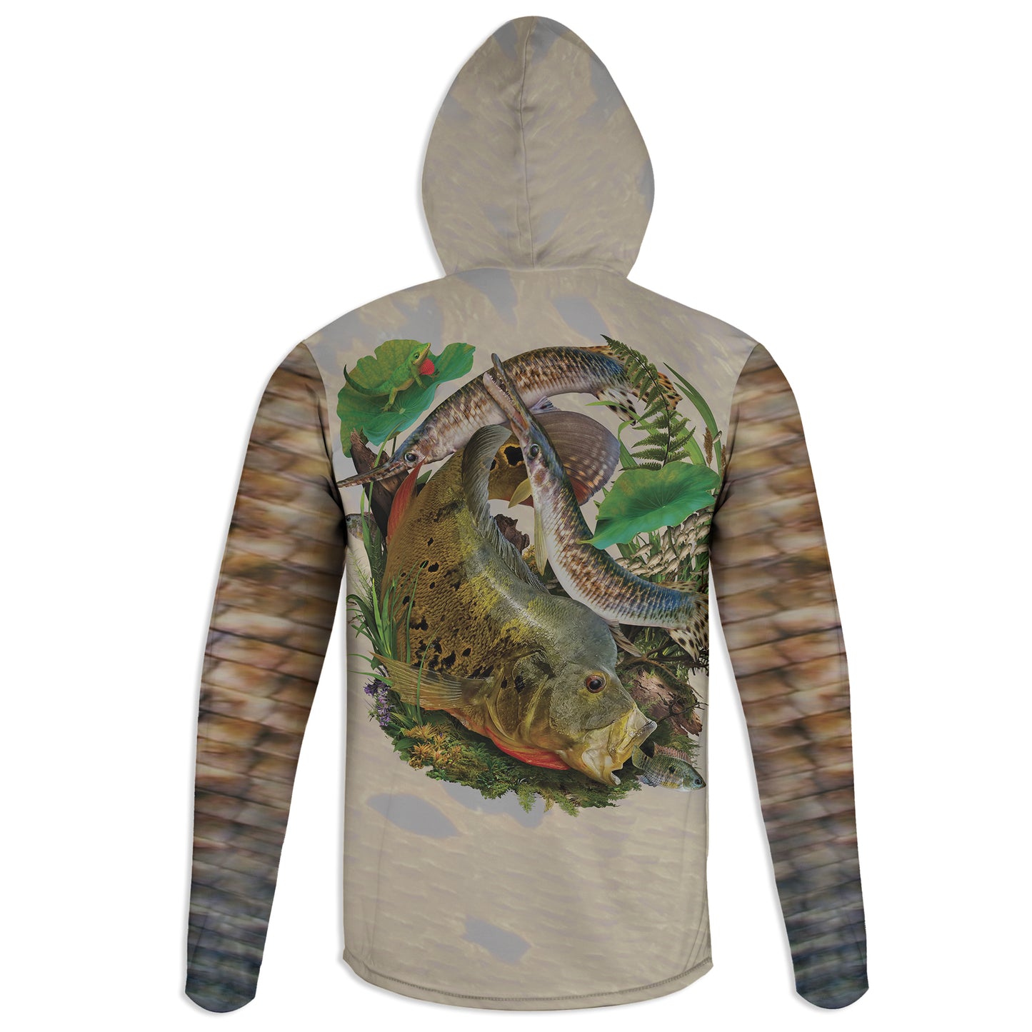 Peacock & Gar - Unisex Long Sleeve Sun Proof Performance Fishing Top with built in Hoodie and Gaiter (short sleeve option also available)