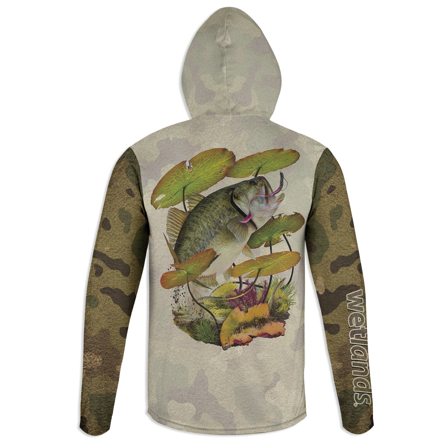 Bass and Worm - Unisex Long Sleeve Sun Proof Performance Fishing Top with built in Hoodie and Gaiter (short sleeve option also available)