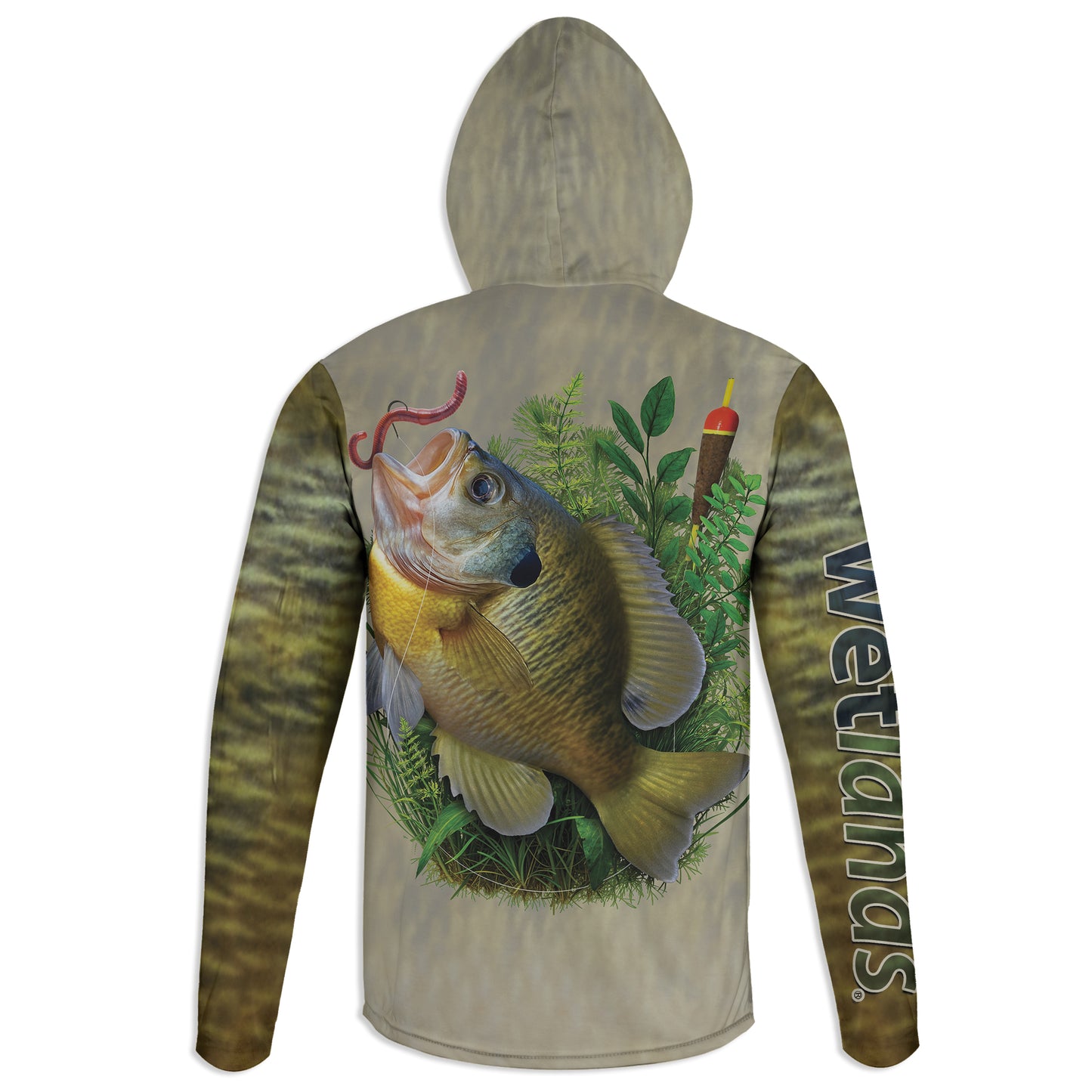 Bluegill and Worm - Unisex Long Sleeve Sun Proof Performance Fishing Top with built in Hoodie and Gaiter (short sleeve option also available)