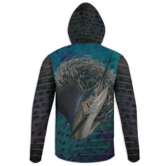 Atlantic Sailfish - Unisex Long Sleeve Sun Proof Performance Fishing Top with built in Hoodie and Gaiter (short sleeve option also available)