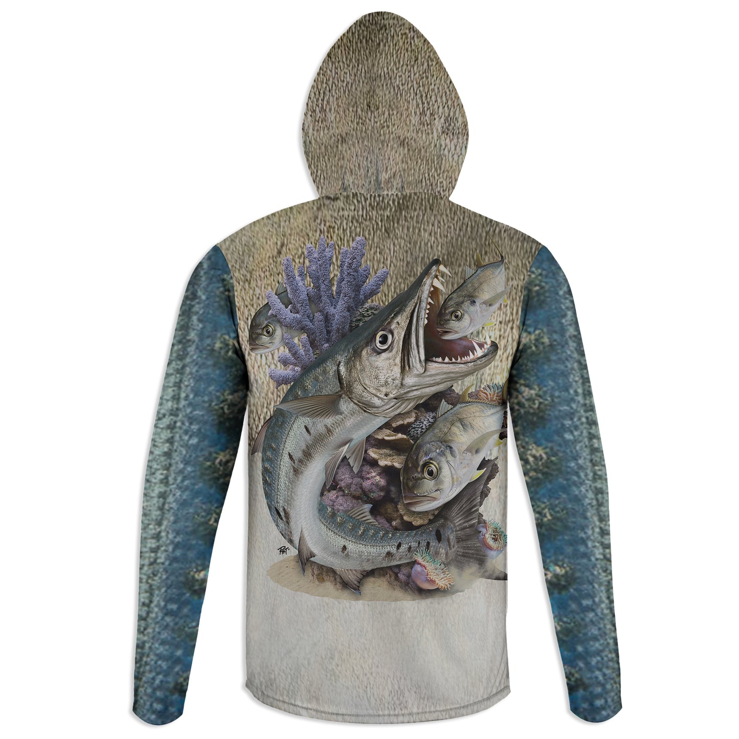 Barracuda and Jacks - Unisex Long Sleeve Sun Proof Performance Fishing Top with built in Hoodie and Gaiter (short sleeve option also available)