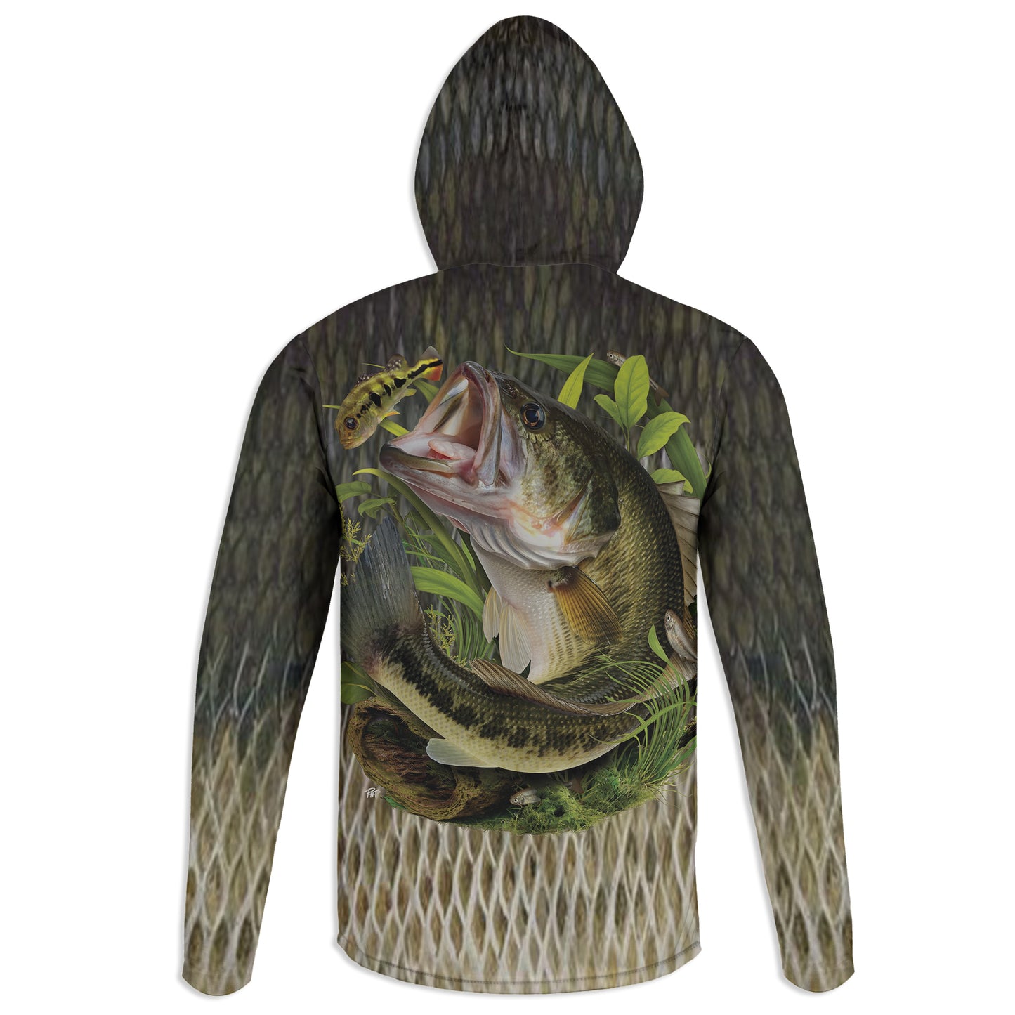 Bass and Cichlid  - Unisex Long Sleeve Sun Proof Performance Fishing Top with built in Hoodie and Gaiter (short sleeve option also available)