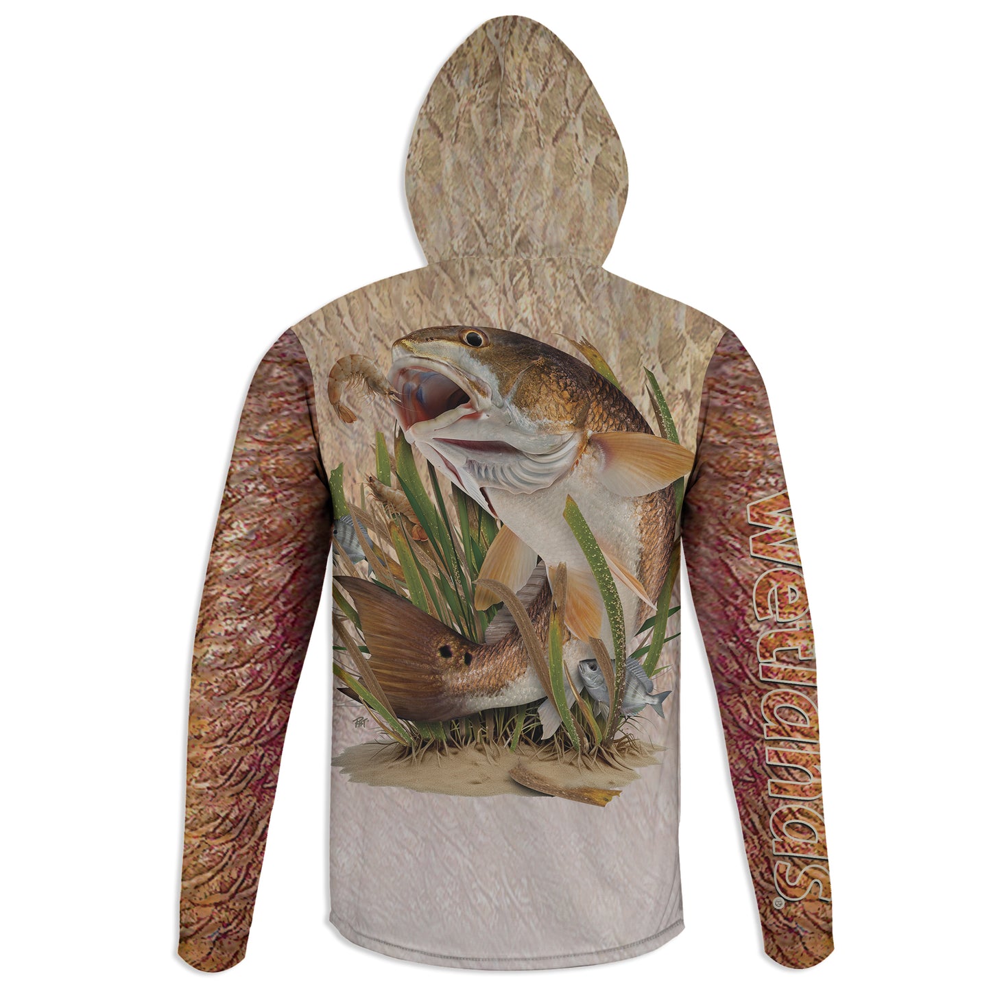 Bull Redfish - Unisex Long Sleeve Sun Proof Performance Fishing Top with built in Hoodie and Gaiter (short sleeve option also available)