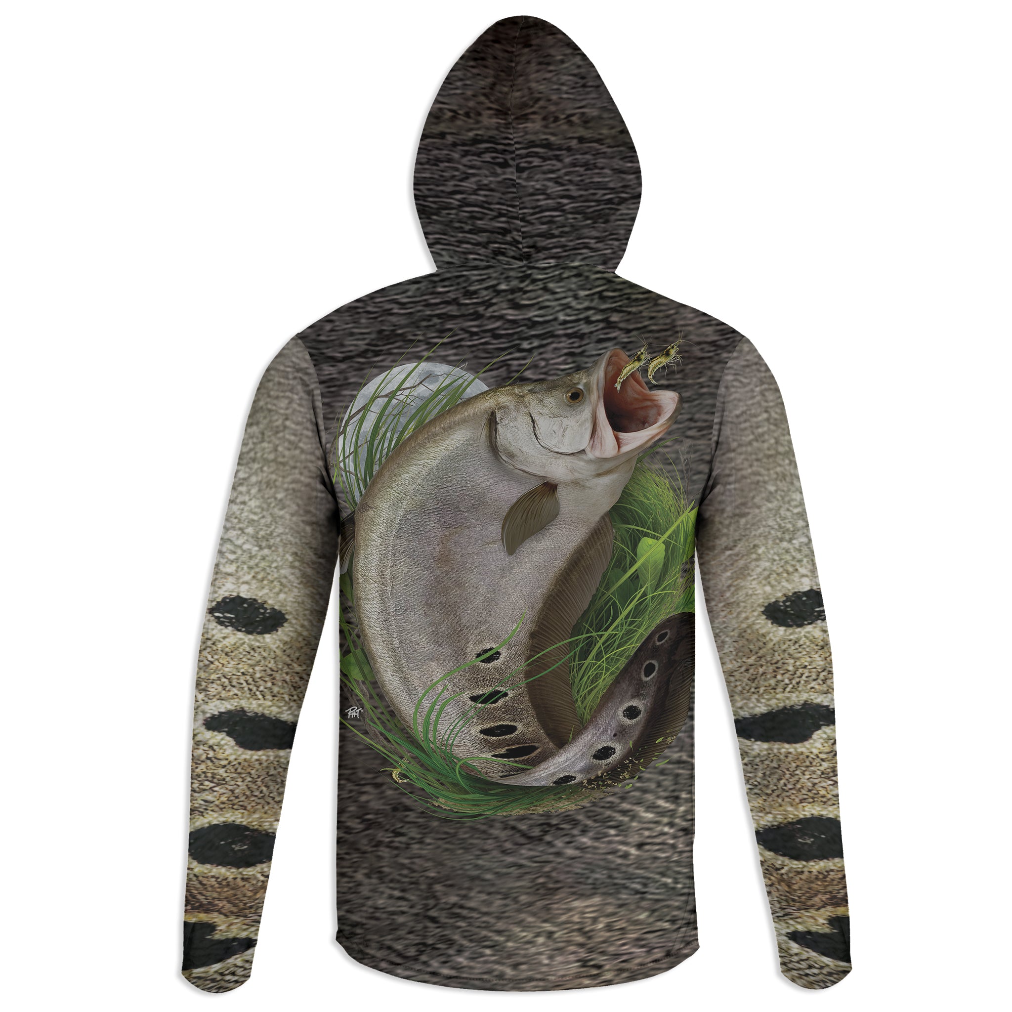 Clown Knife and Grass Shrimp - Unisex Long Sleeve Sun Proof Performance Fishing Top with built in Hoodie and Gaiter (short sleeve option also available)