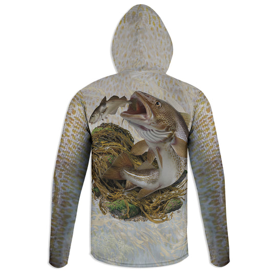 Cod and Haddock - Unisex Long Sleeve Sun Proof Performance Fishing Top with built in Hoodie and Gaiter (short sleeve option also available)
