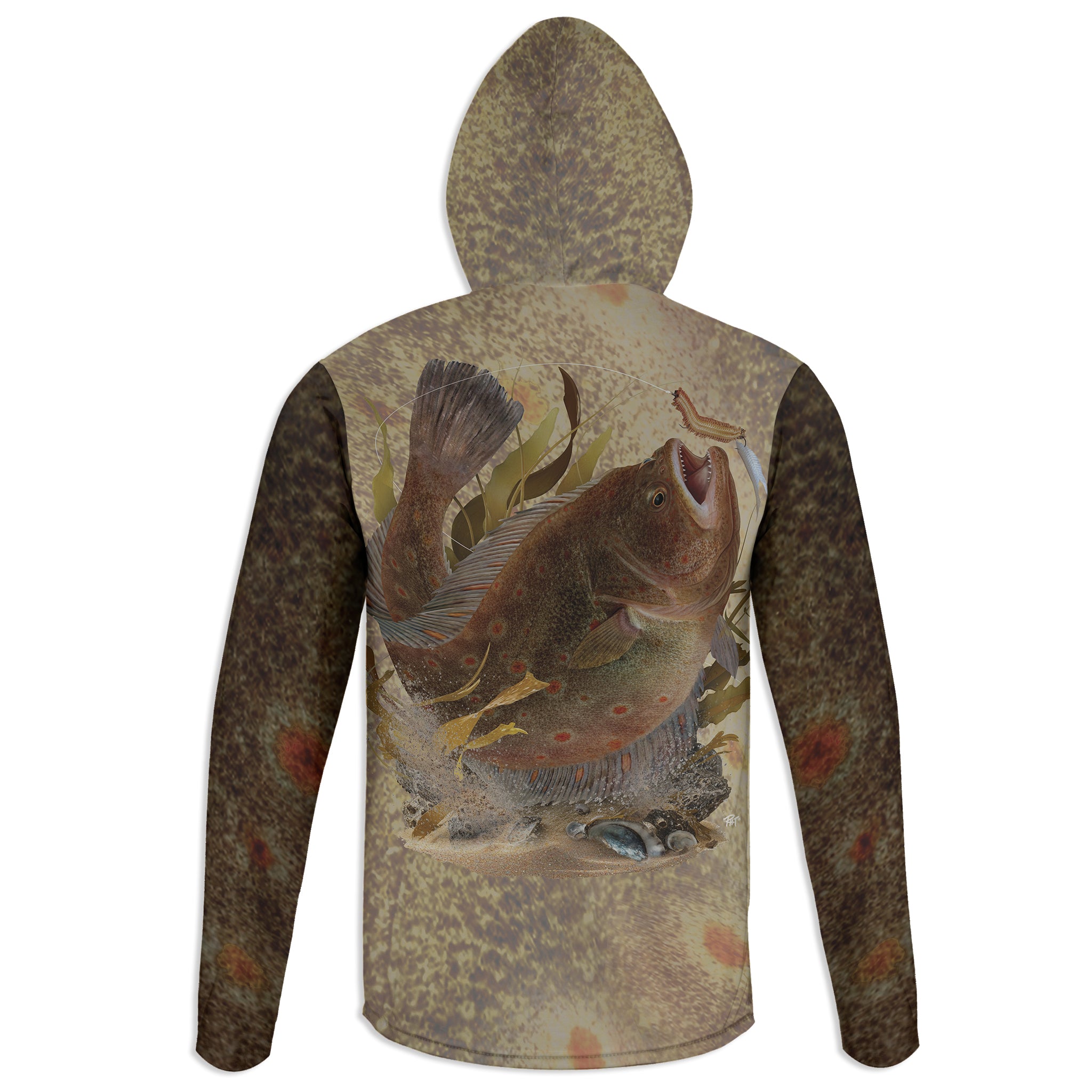 European Plaice - Unisex Long Sleeve Sun Proof Performance Fishing Top with built in Hoodie and Gaiter (short sleeve option also available)