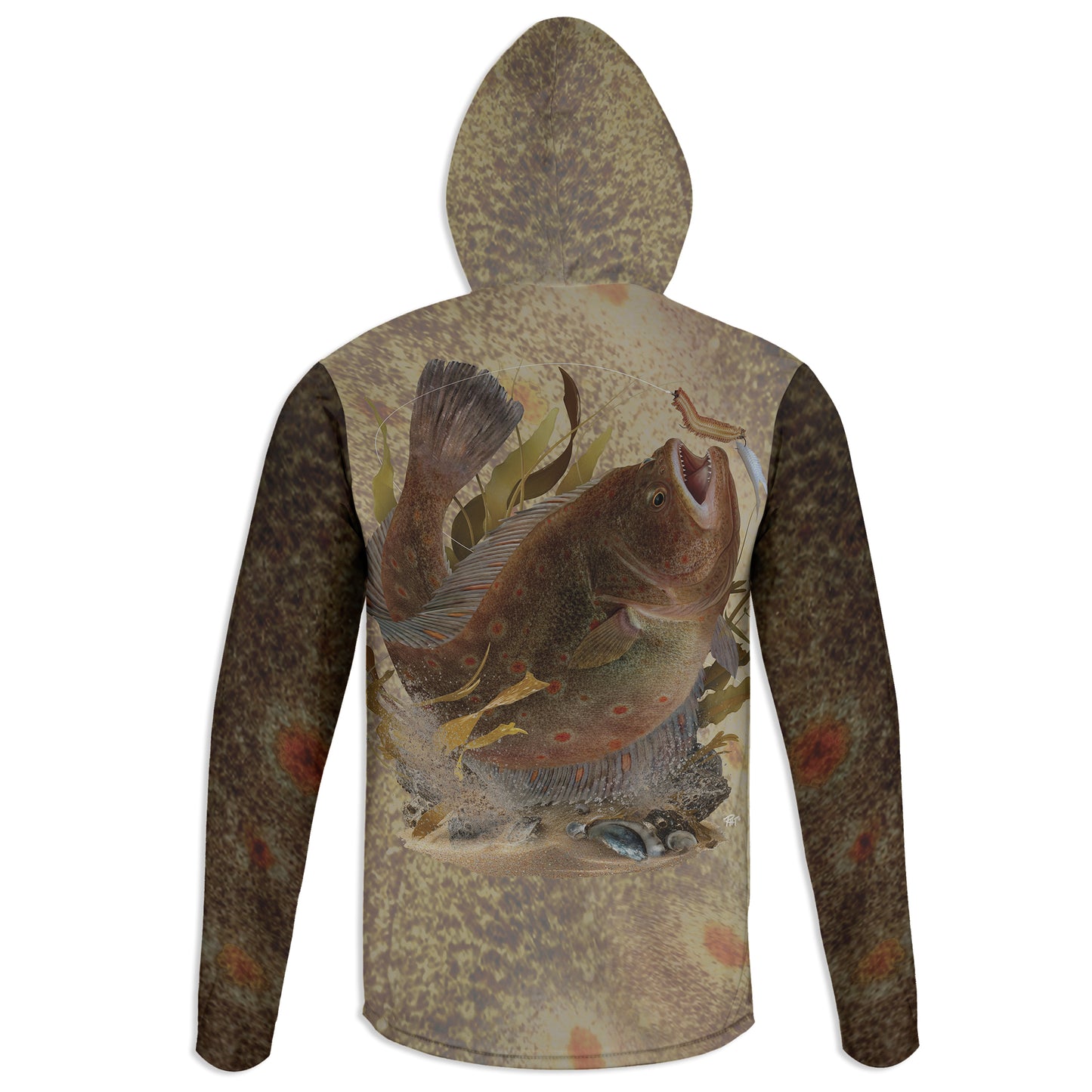 European Plaice - Unisex Long Sleeve Sun Proof Performance Fishing Top with built in Hoodie and Gaiter (short sleeve option also available)