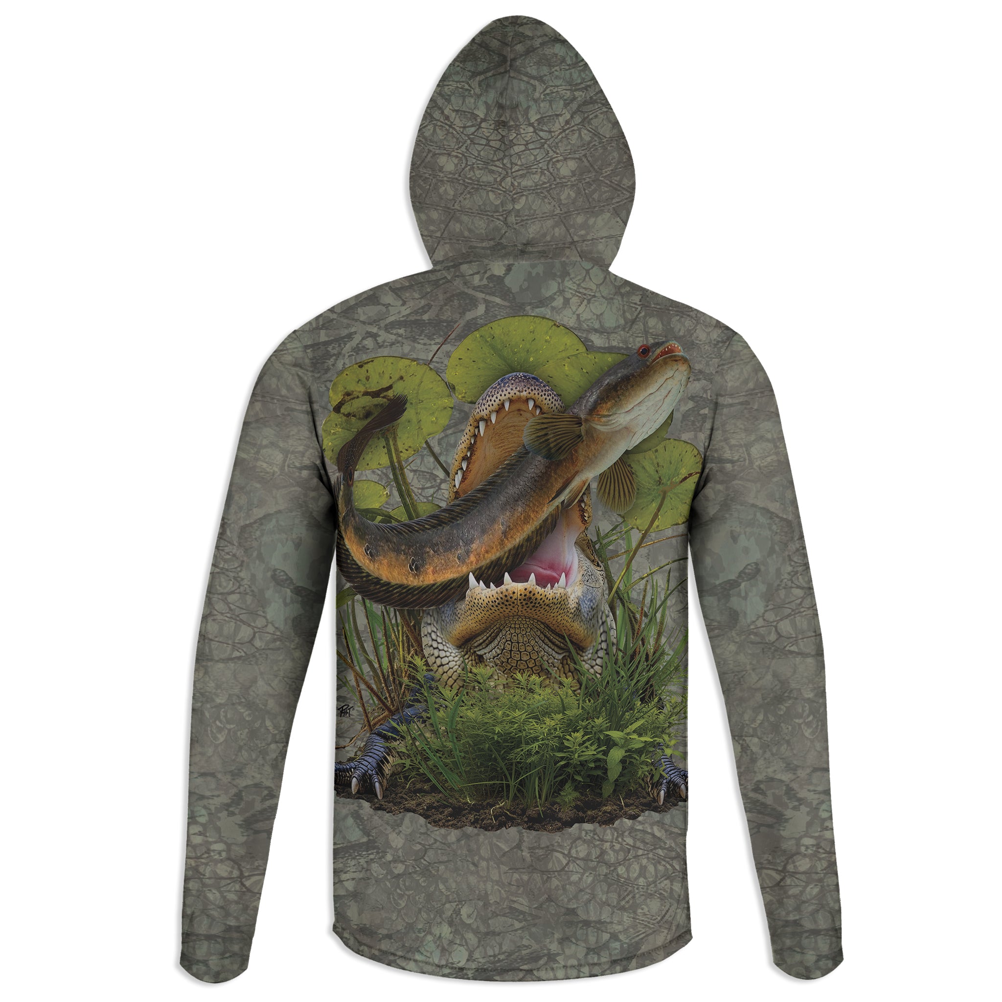 Gator and Snakehead - Unisex Long Sleeve Sun Proof Performance Fishing Top with built in Hoodie and Gaiter (short sleeve option also available)