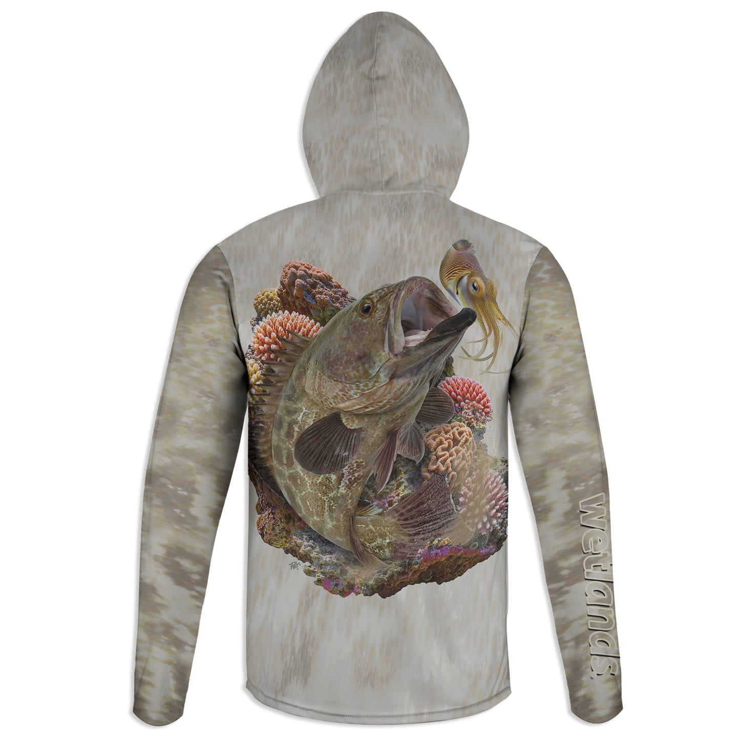 Grouper and Cuttlefish- Unisex Long Sleeve Sun Proof Performance Fishing Top with built in Hoodie and Gaiter (short sleeve option also available)