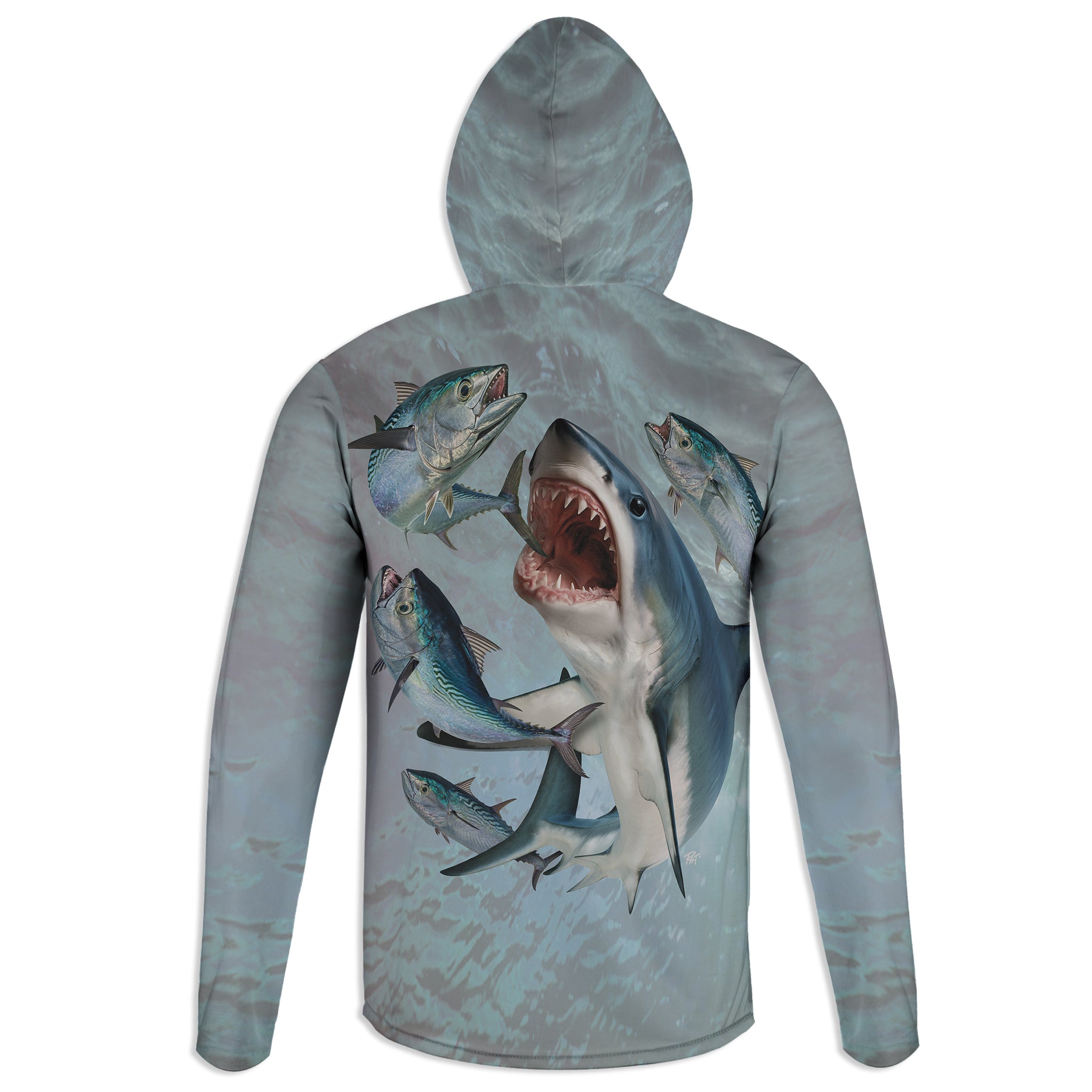 Mako and Bonitos - Unisex Long Sleeve Sun Proof Performance Fishing Top with built in Hoodie and Gaiter (short sleeve option also available)